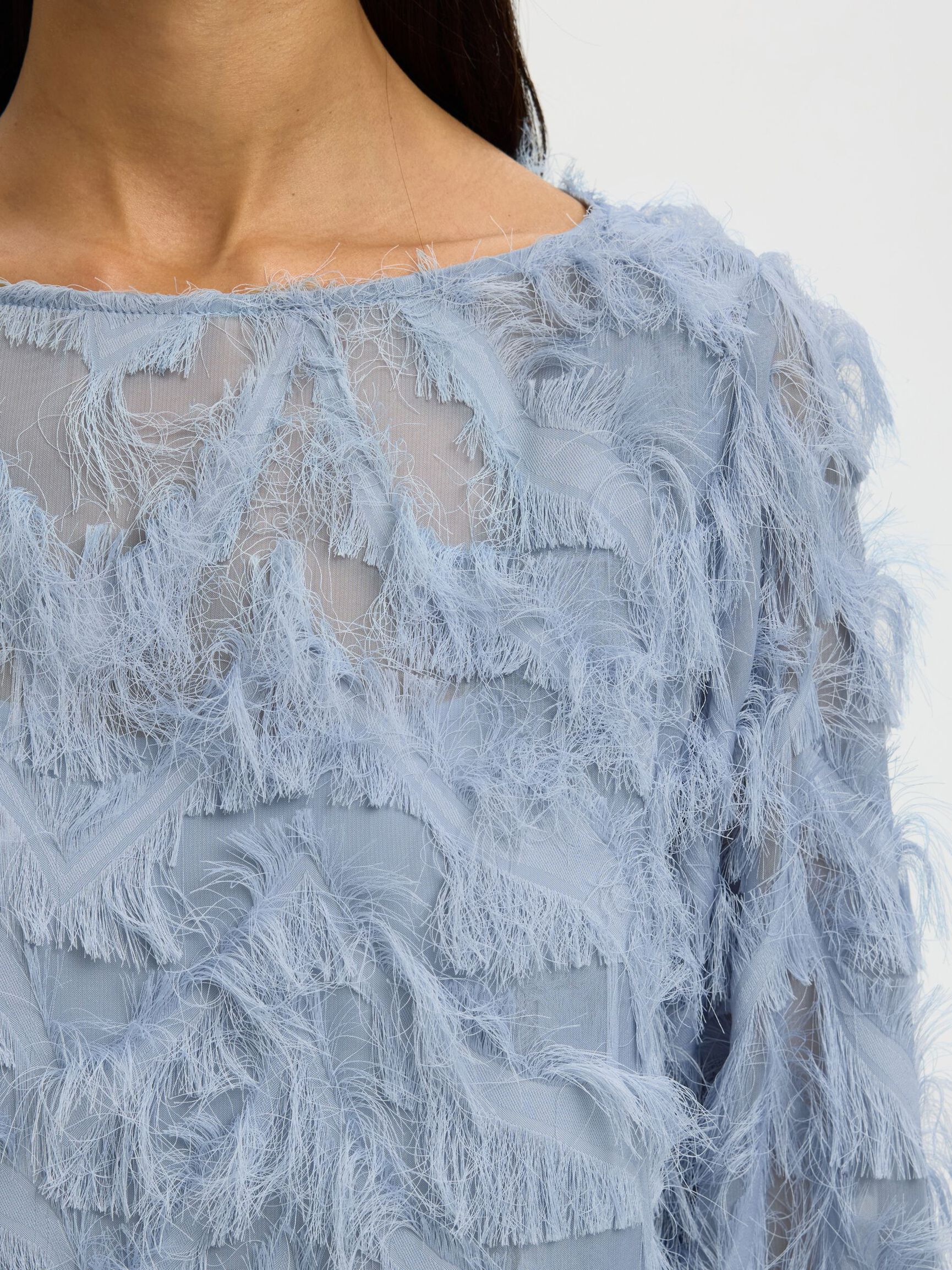 SELECTED - MYLINE RELAXED LS BOAT NECK DRESS - DUSTY BLUE