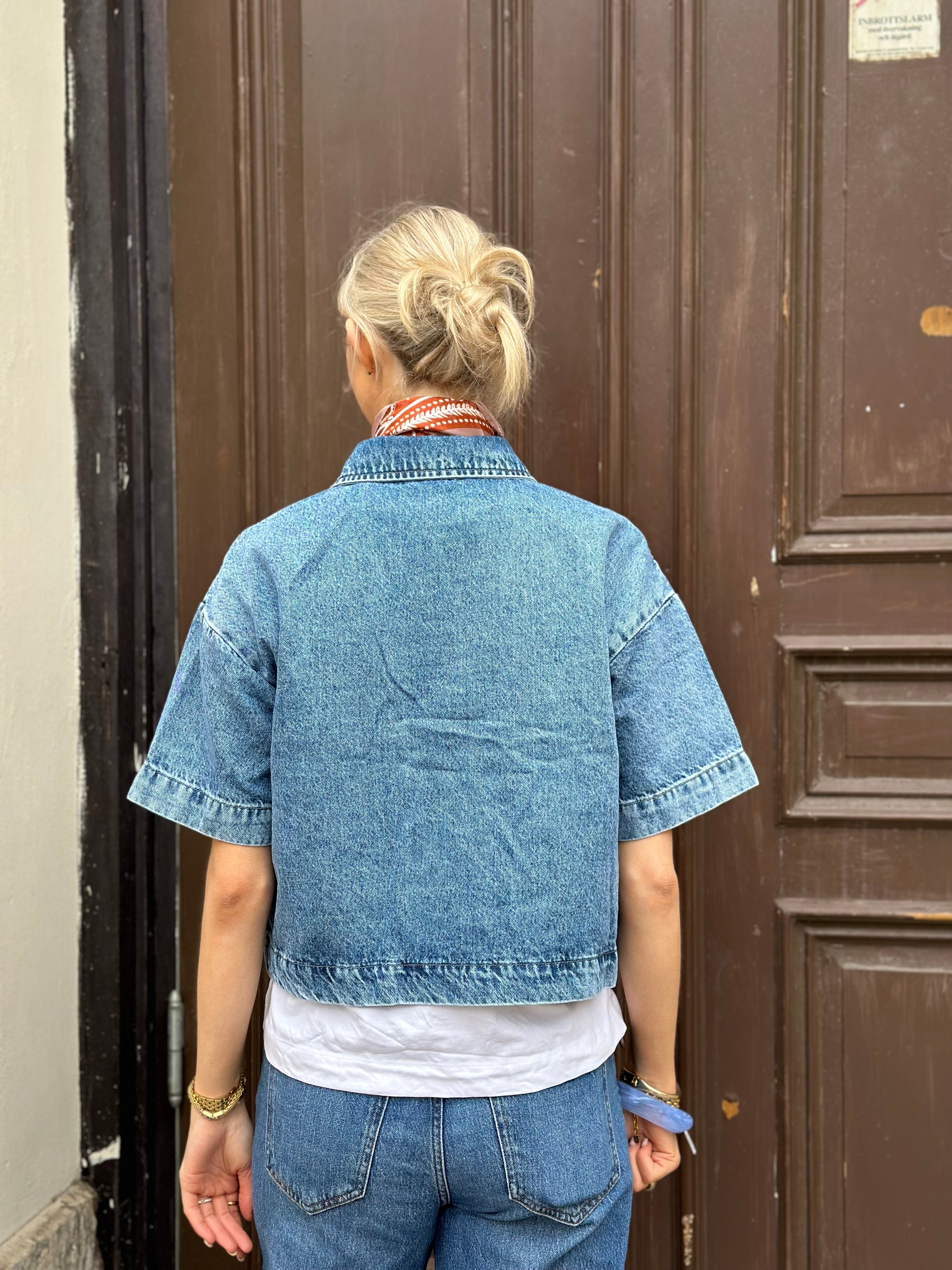 PIECES - SKY SS A-SHAPE DENIM TOP - MEDIUM BLUE DENIM