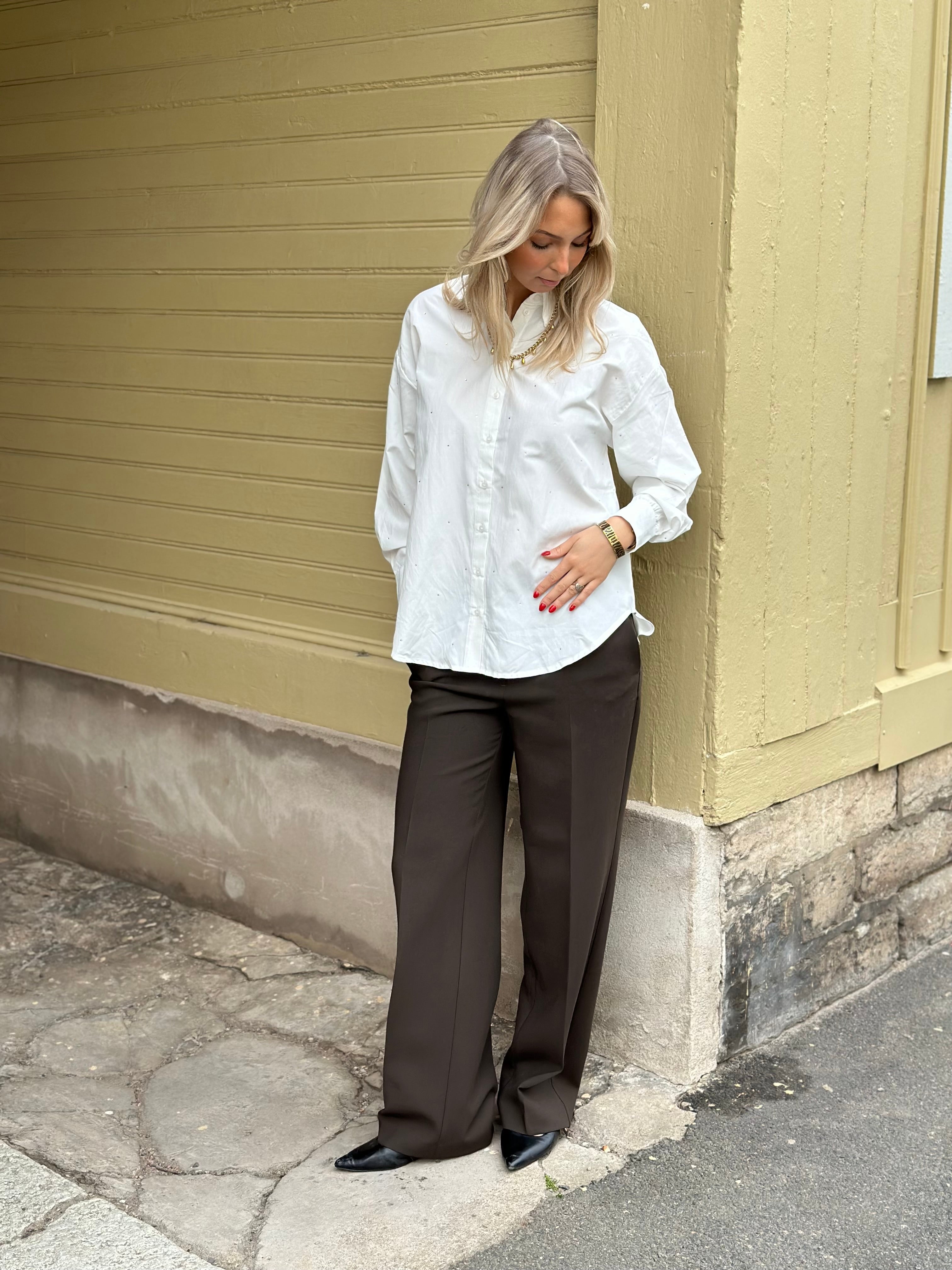 VEROMODA - FANNI RHINESTONE LS SHIRT - BRIGHT WHITE/RHINESTONE