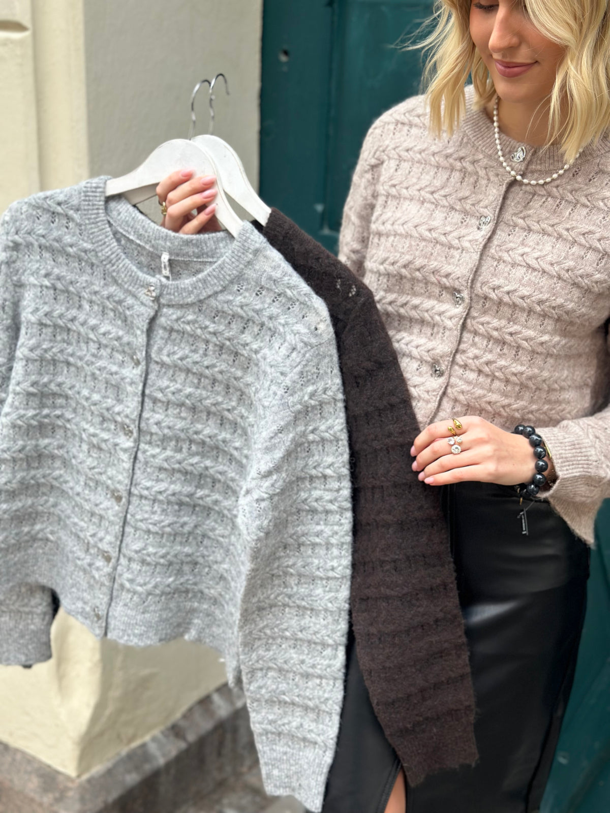 ONLY - CABALA LS CABEL CARDIGAN - MOCHA MERINGUE/SILVER