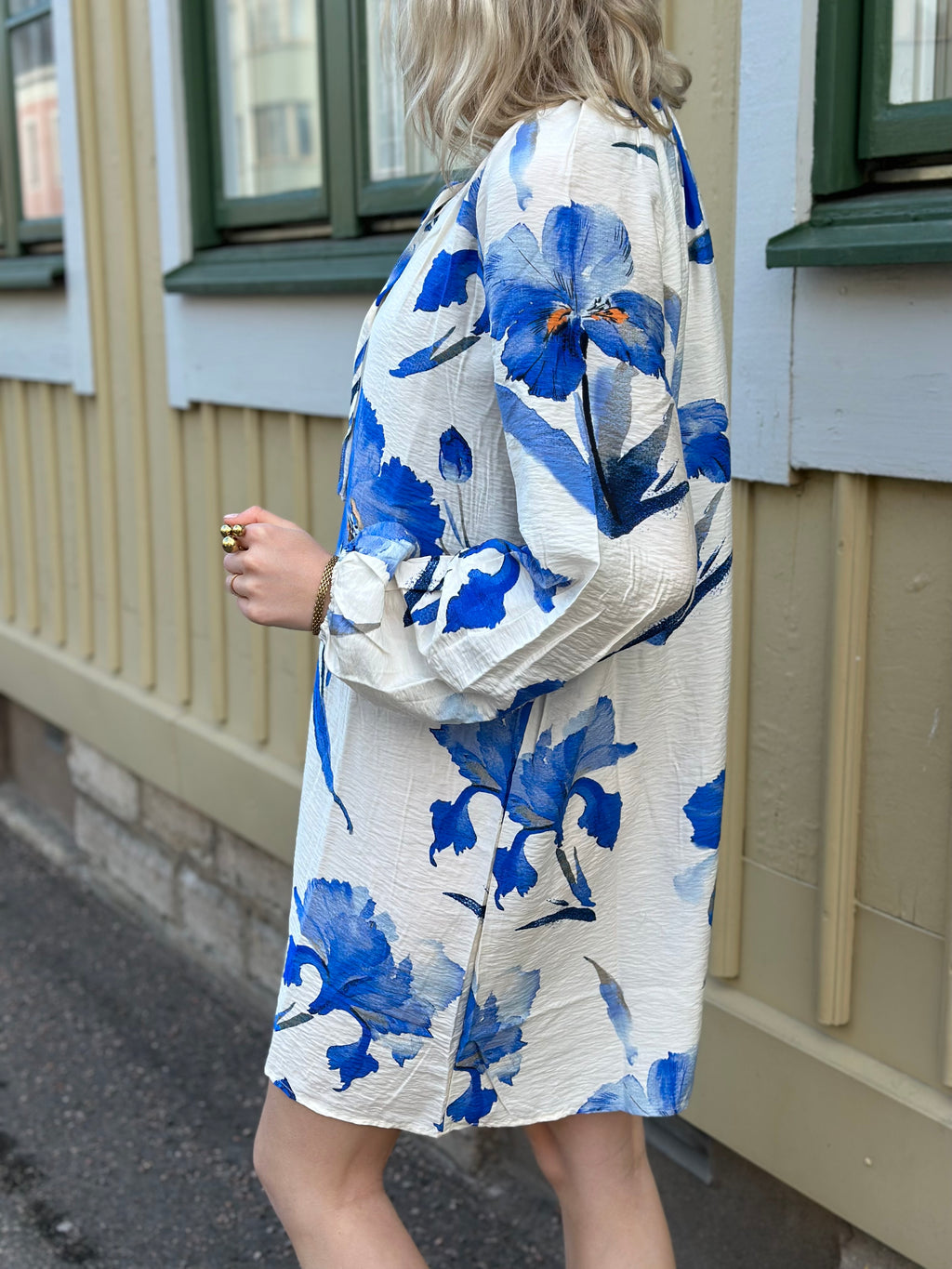 ONLY - HYACI L/S STRING SHORT DRESS - BRIGHT WHITE/ BIG BLUE