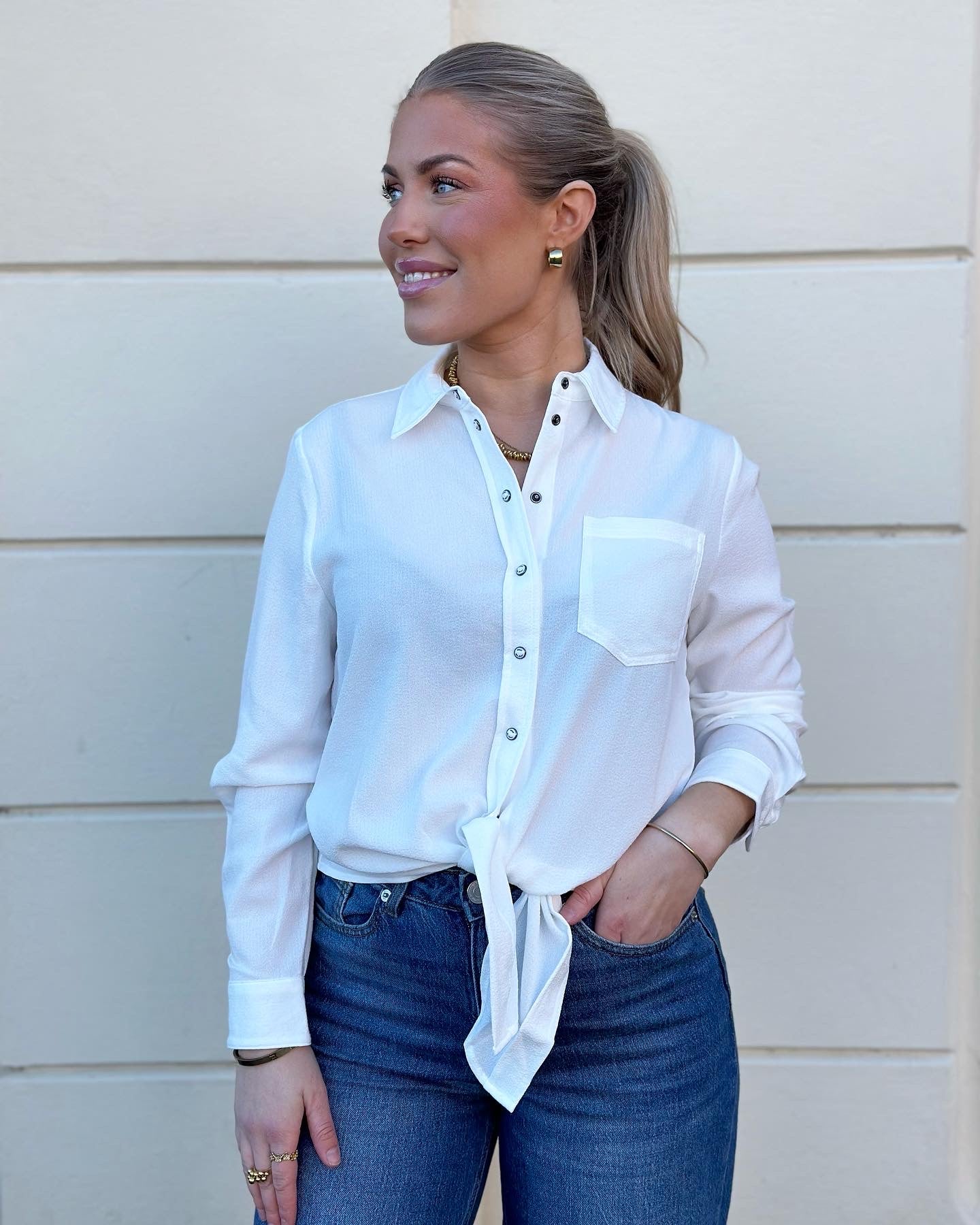 ONLY - LECEY LS KNOT SHIRT - CLOUD DANCER