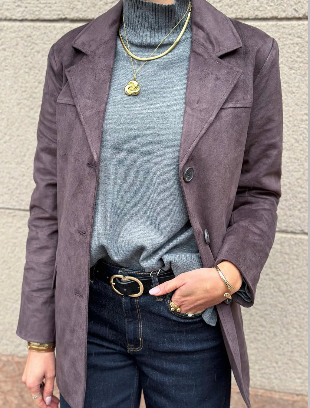 ONLY - TULIP FAUW SUEDE BLAZER COAT - CHOCOLATE TORTE