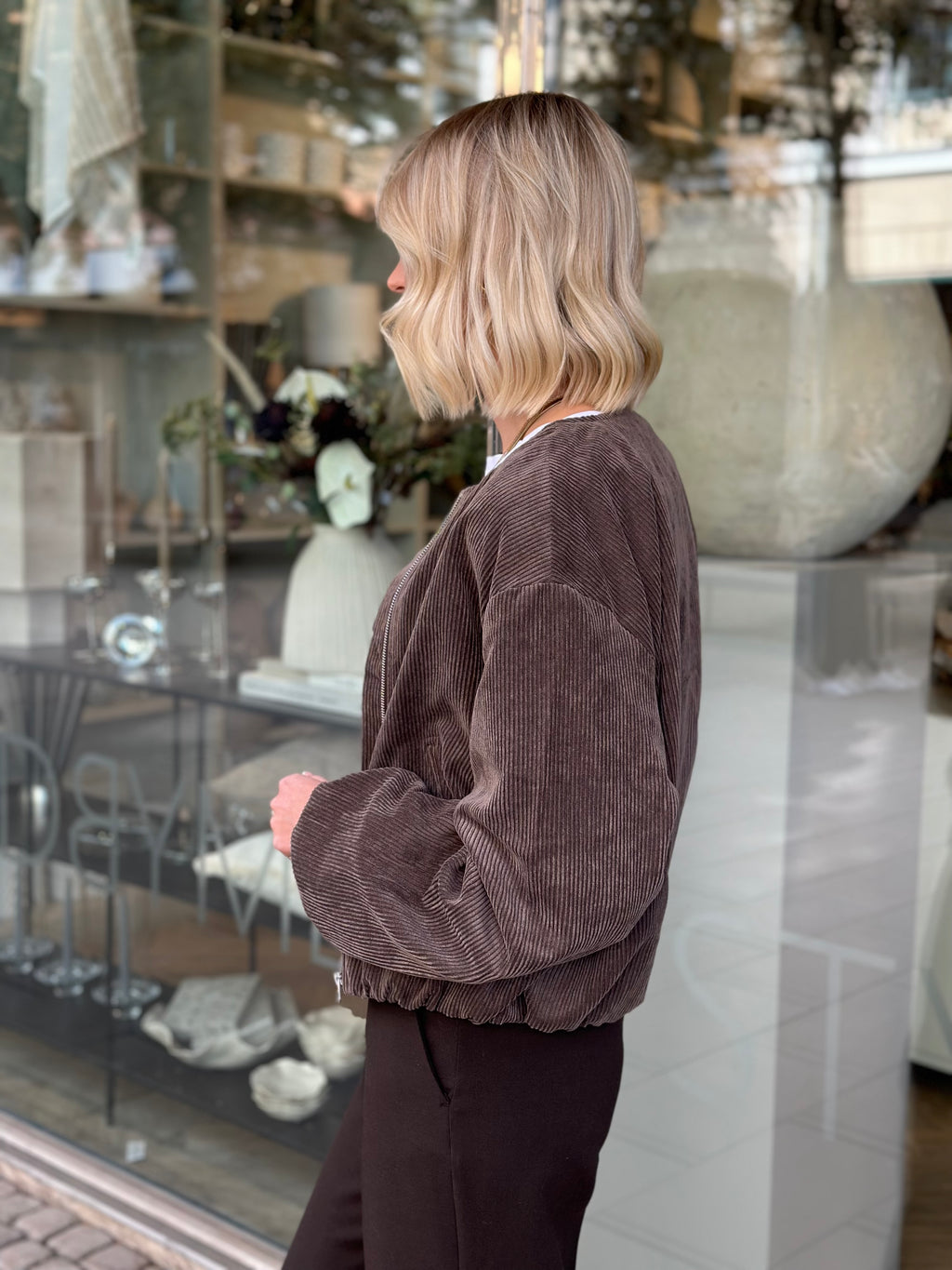 JDY - ALBA CORD BALLON JACKET - CHOCOLATE BROWN/METAL SILVER