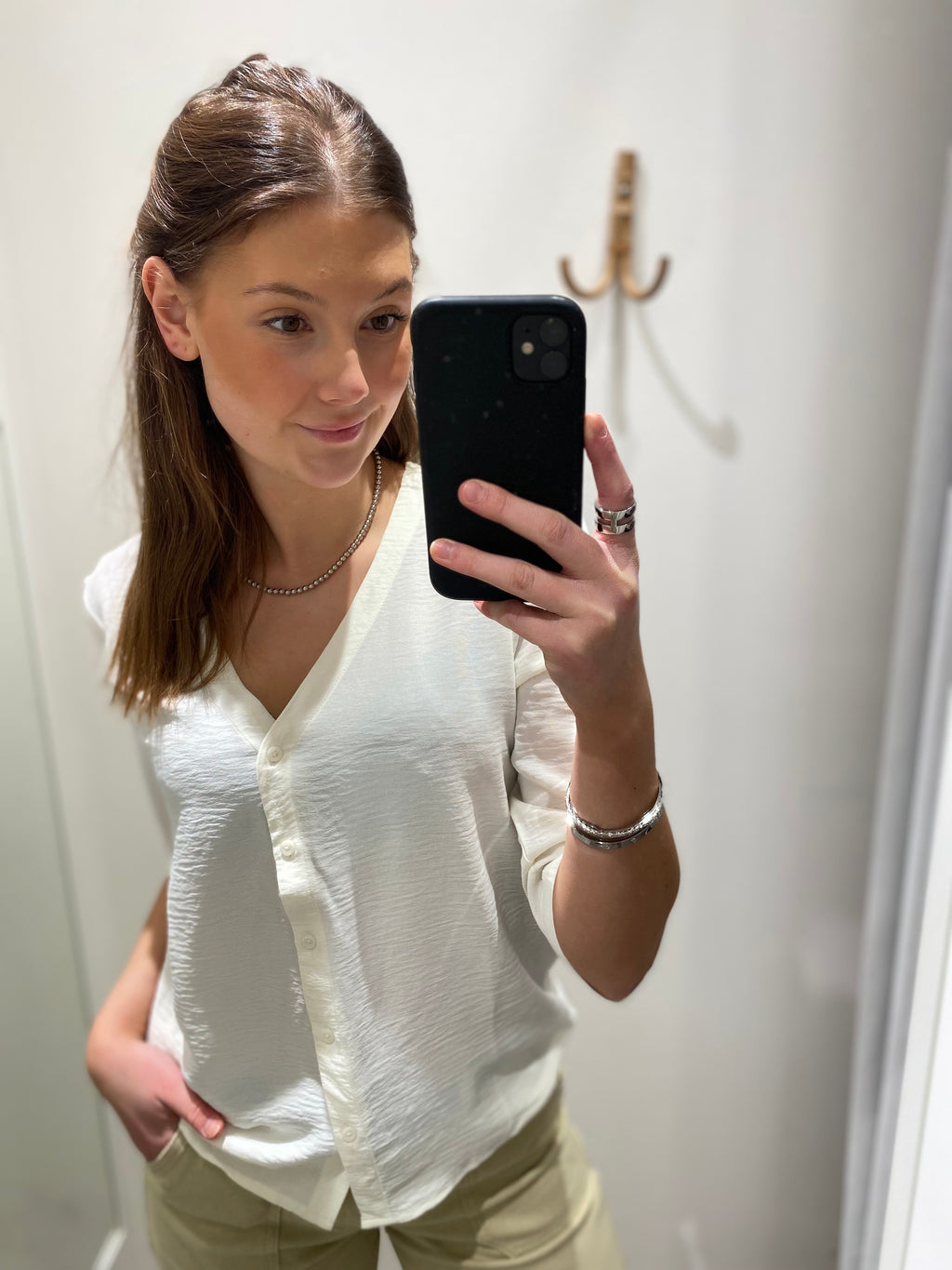 JDY - LION CAPOTE 3/4 SHIRT - CLOUD DANCER