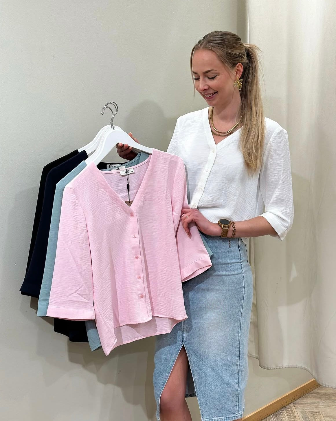 JDY - LION LIFE CAPOTE 3/4 SHIRT - CLOUD DANCER