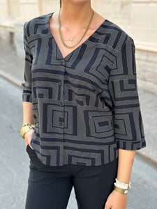 JDY - LION LIFE CAPOTE SHIRT - BLACK/WHITE