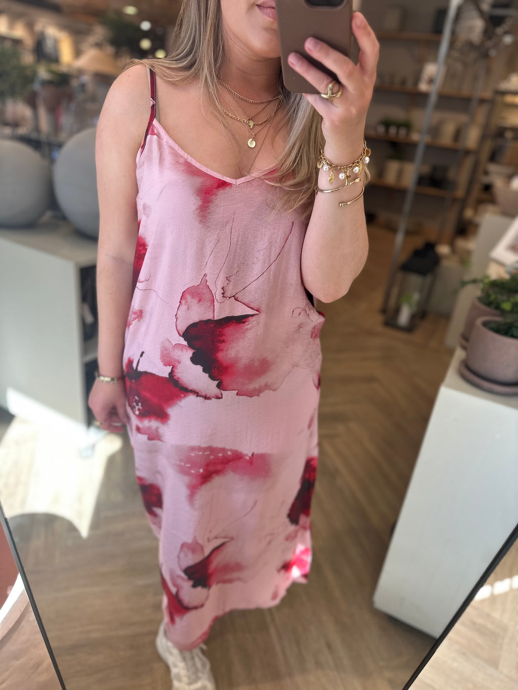 JDY - MAYA S/L MIDI DRESS - ORCHID PINK/HIBISKUS FLOWER
