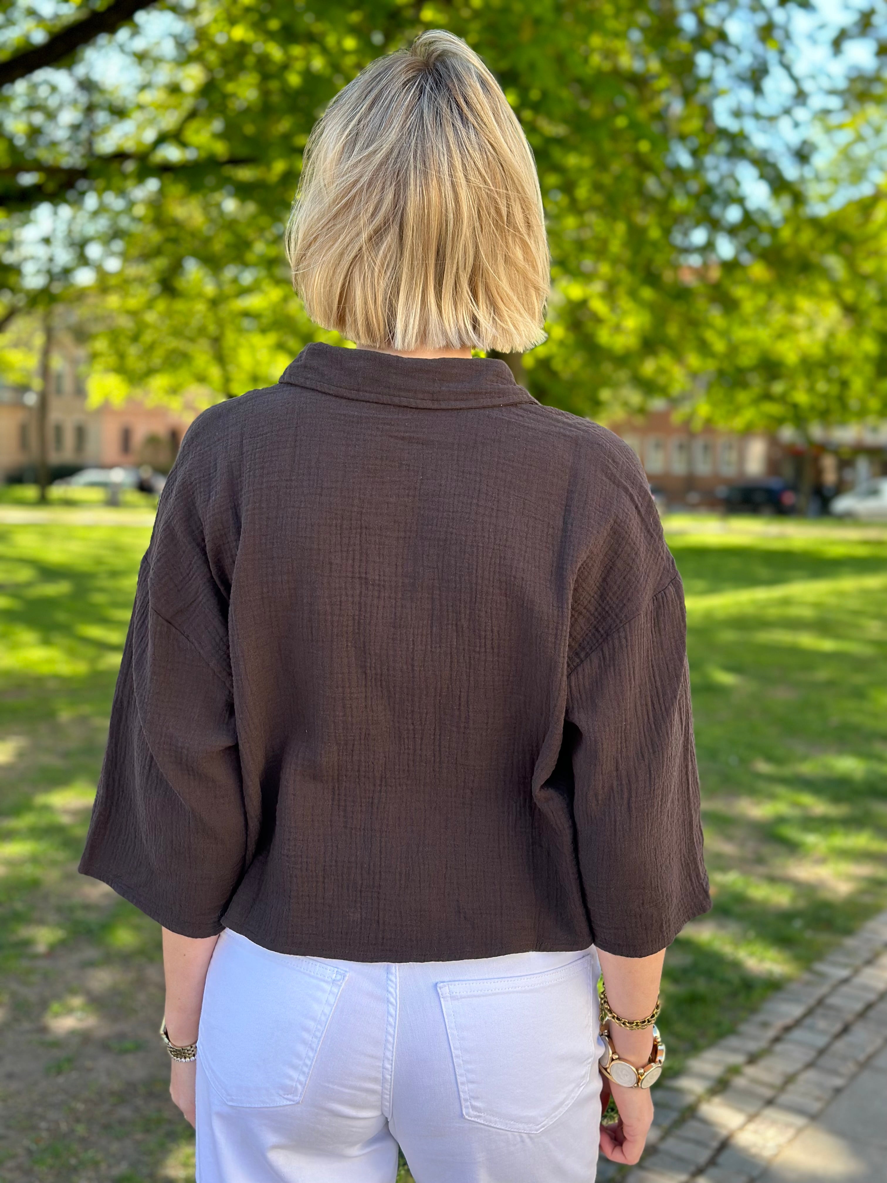 JDY - THEIS LIFE 3/4 CROP SHIRT - CHOCOLATE TORTE