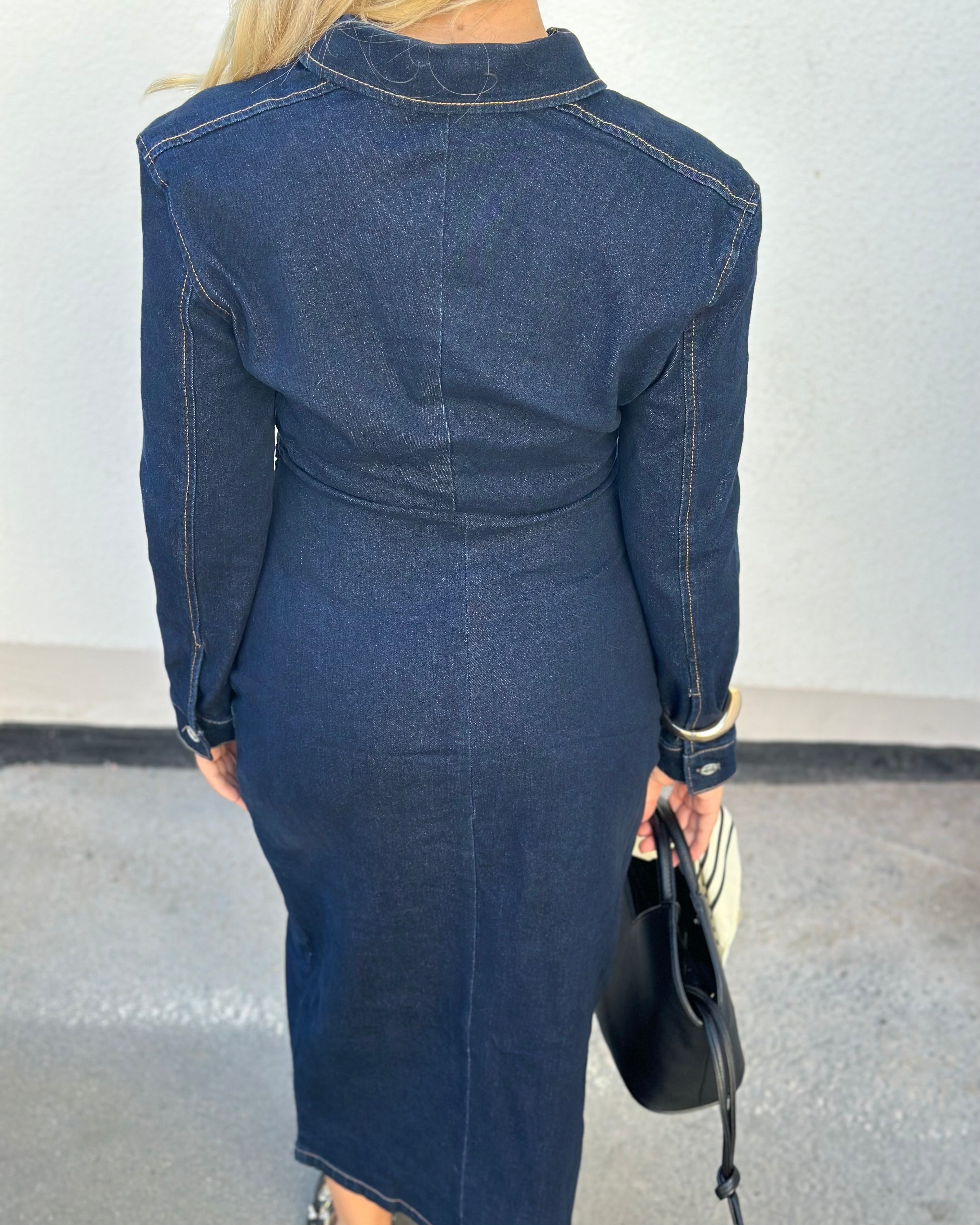 ONLY - CAITLIN LS DENIM DRESS - DARK BLUE DENIM