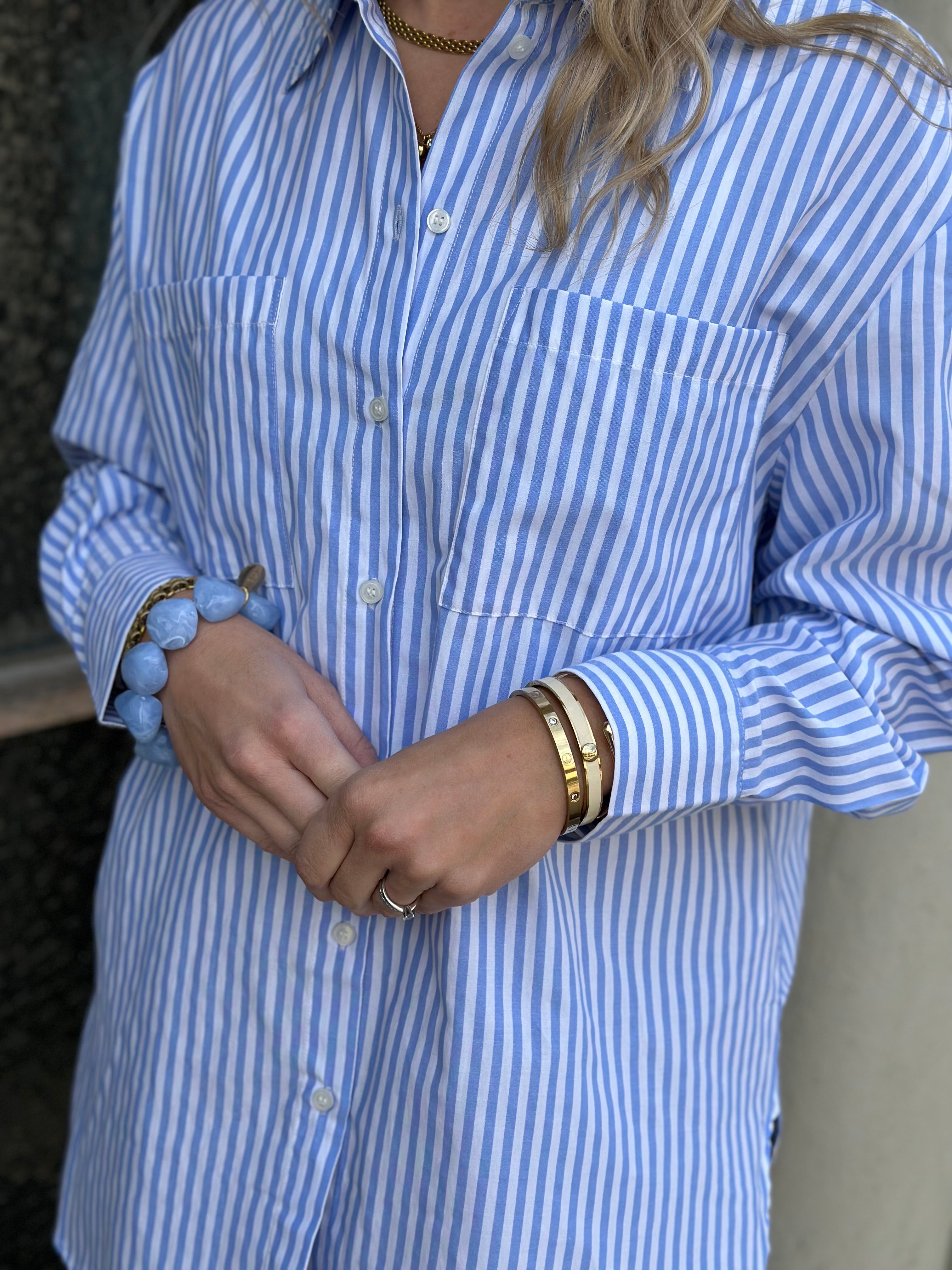 PIECES - MELIA LS LOOSE SHIRT - BRIGHT WHITE/GRAPE MIST