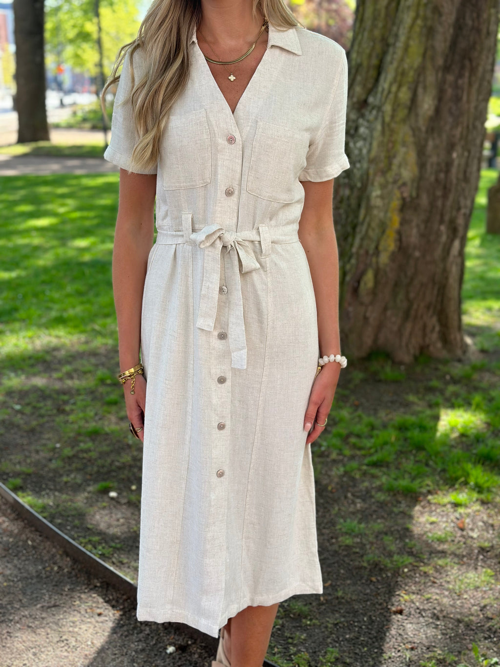 ONLY - SIESTA SS LINEN SHIRT DRESS - MOONBEAM