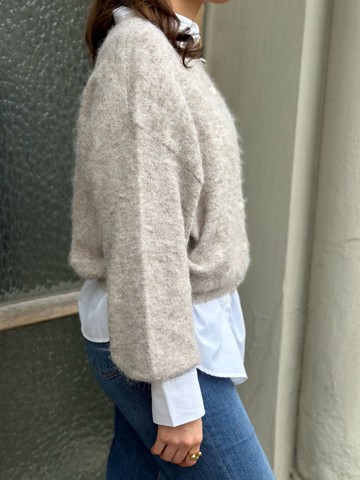 PIECES - CALLIE LS O-NECK KNIT CARDIGAN - GREIGE/MELANGE
