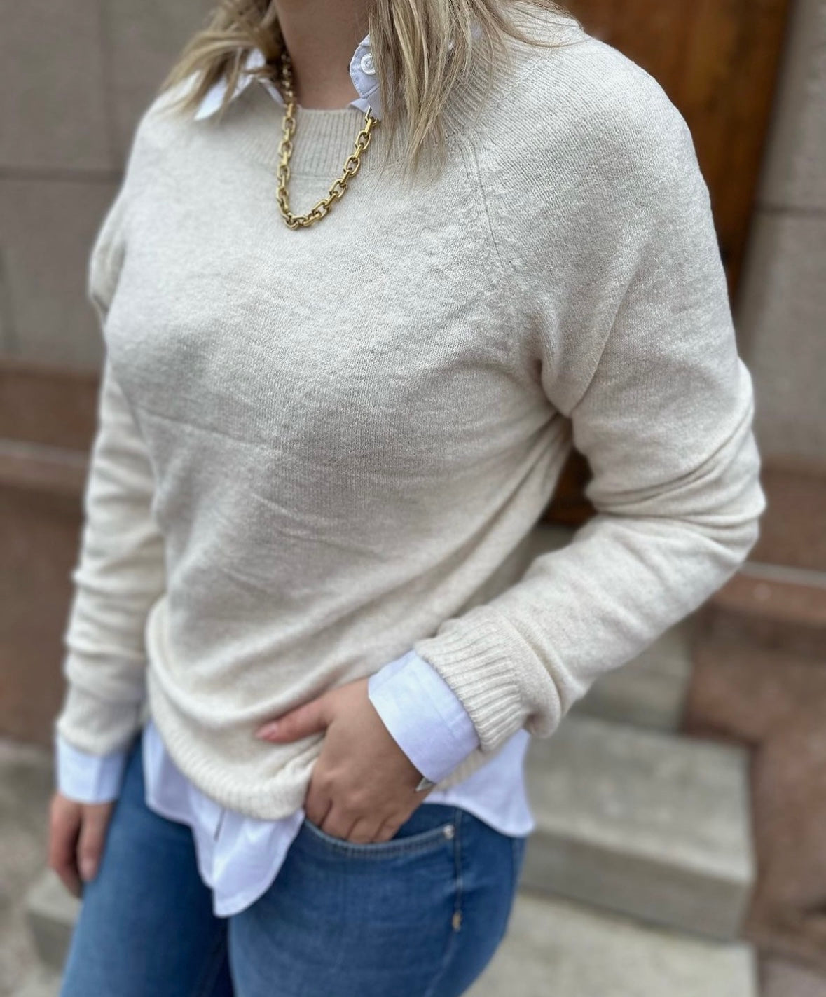 VERO MODA - DOFFY LS O-NECK BLOUSE - BIRCH/MELANGE