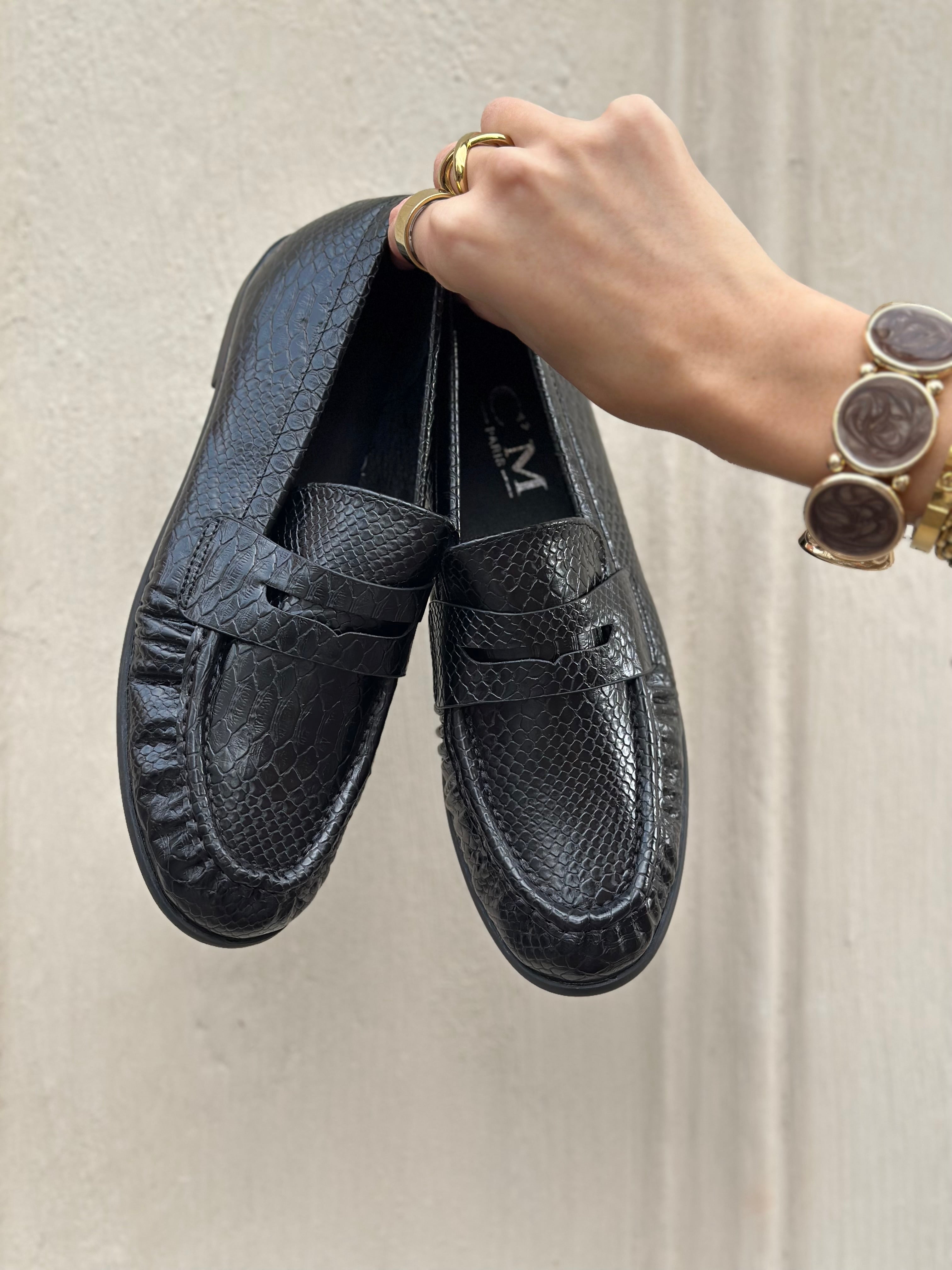 MARTA - SNEAKERS SNAKE PRINT - BLACK