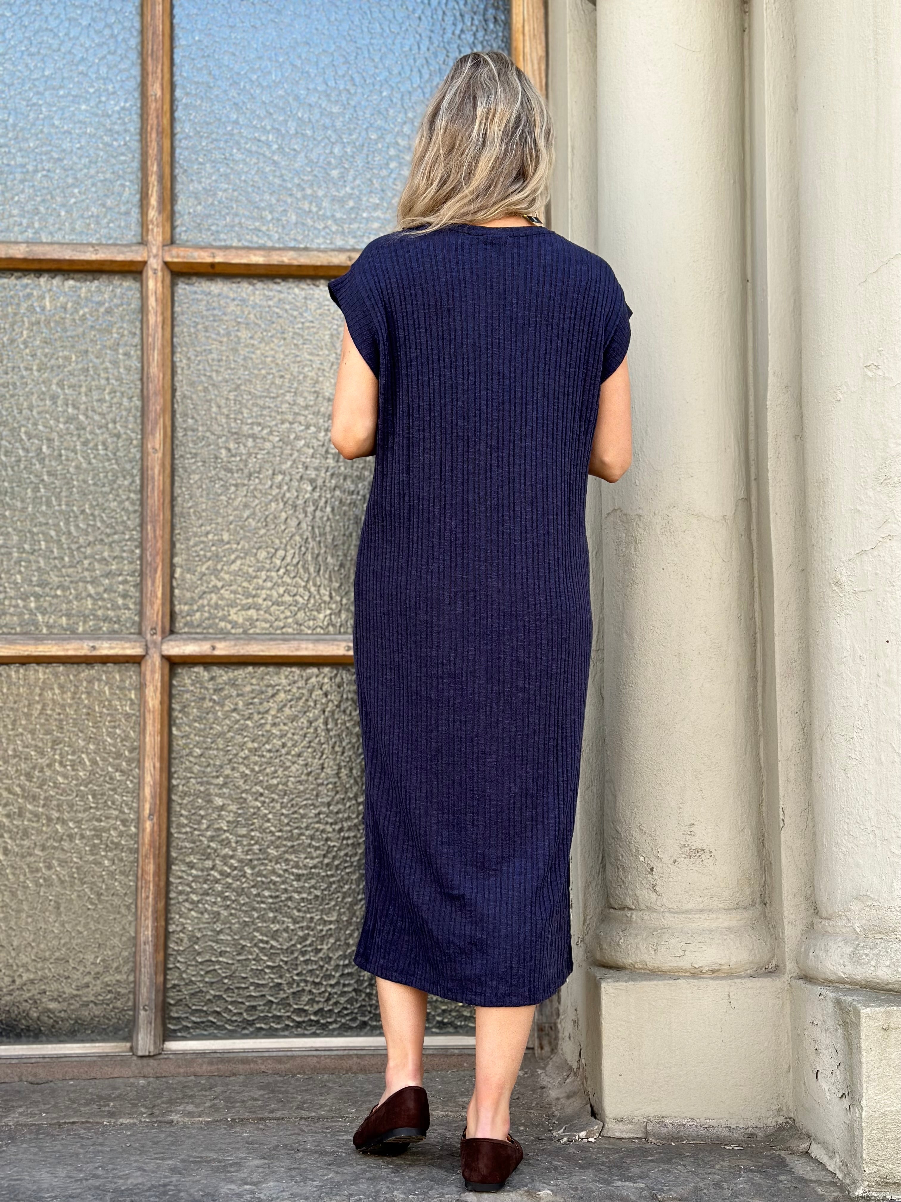 PIECES - LENA SS MIDI DRESS - MARIETIME BLUE