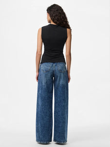 PIECES - MADISON SL DRAPED TOP - BLACK