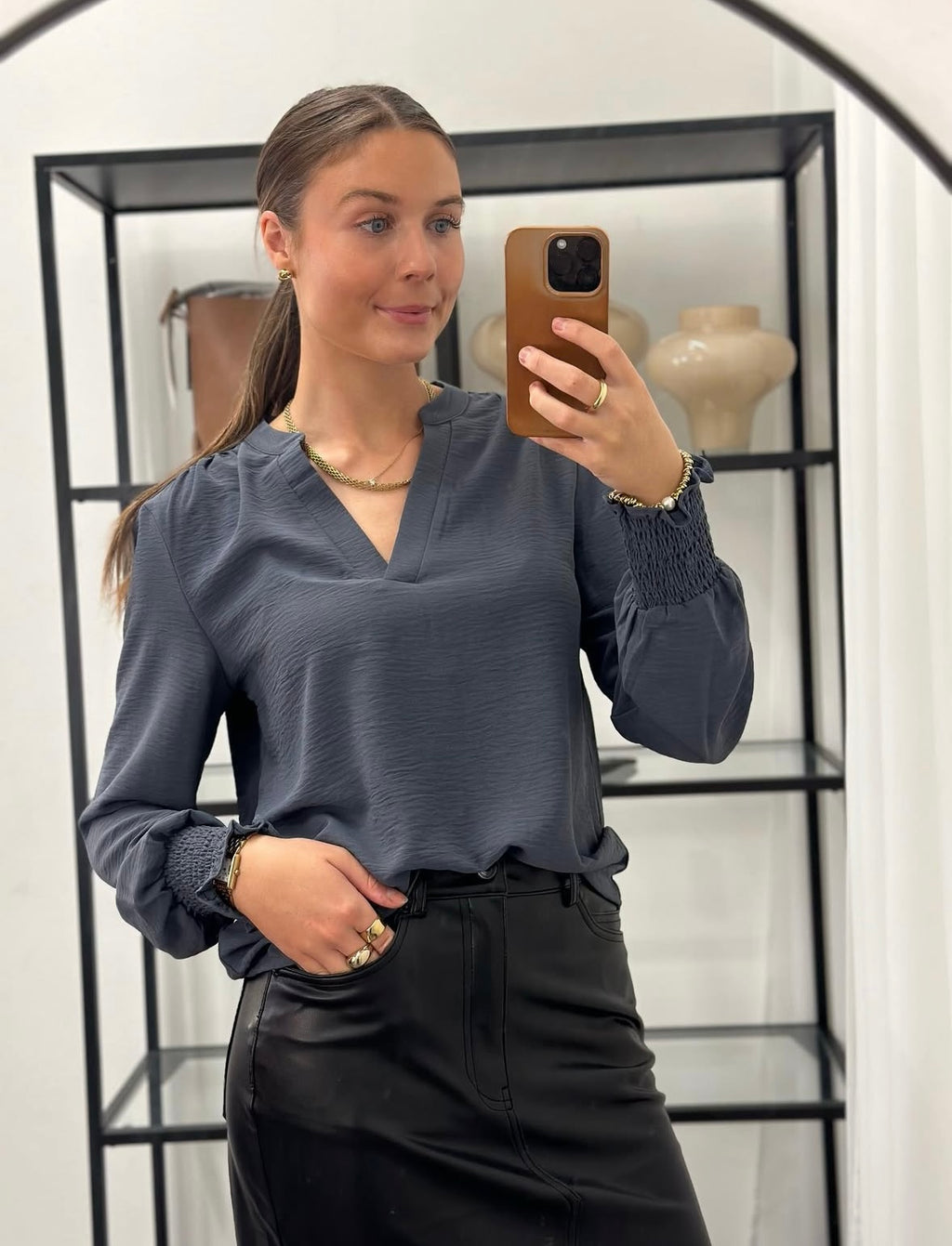 ONLY - METTE V-NECK LS SMOCK TOP - OMBRE BLUE