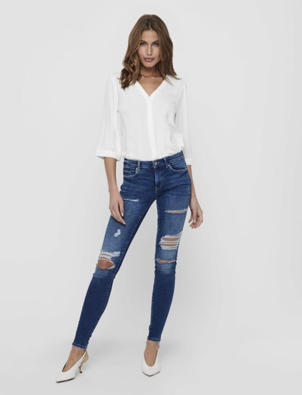 JDY - LION CAPOTE 3/4 SHIRT - CLOUD DANCER