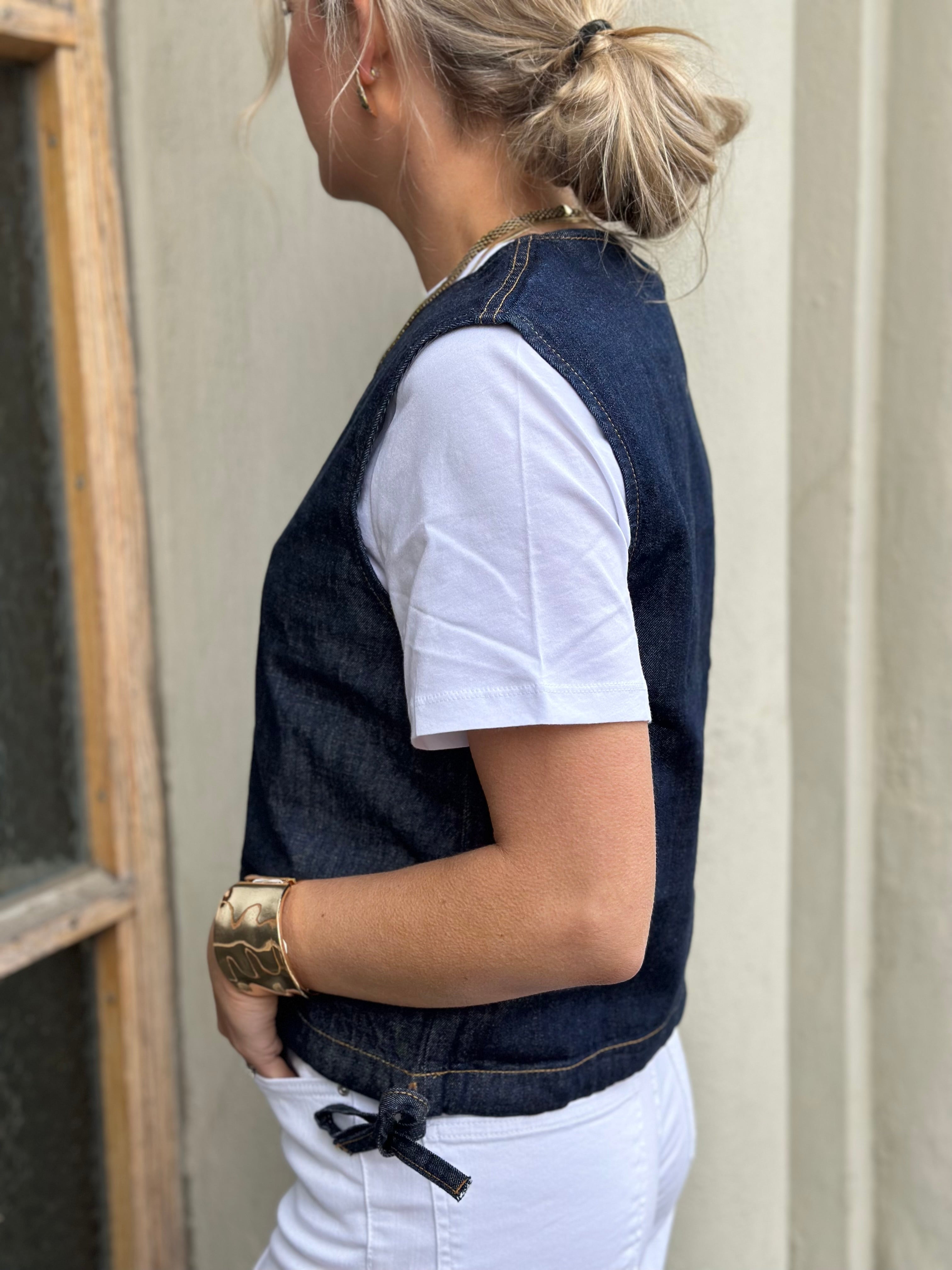 ONLY - SONNET S/L BOXY TOP - DARK BLUE DENIM