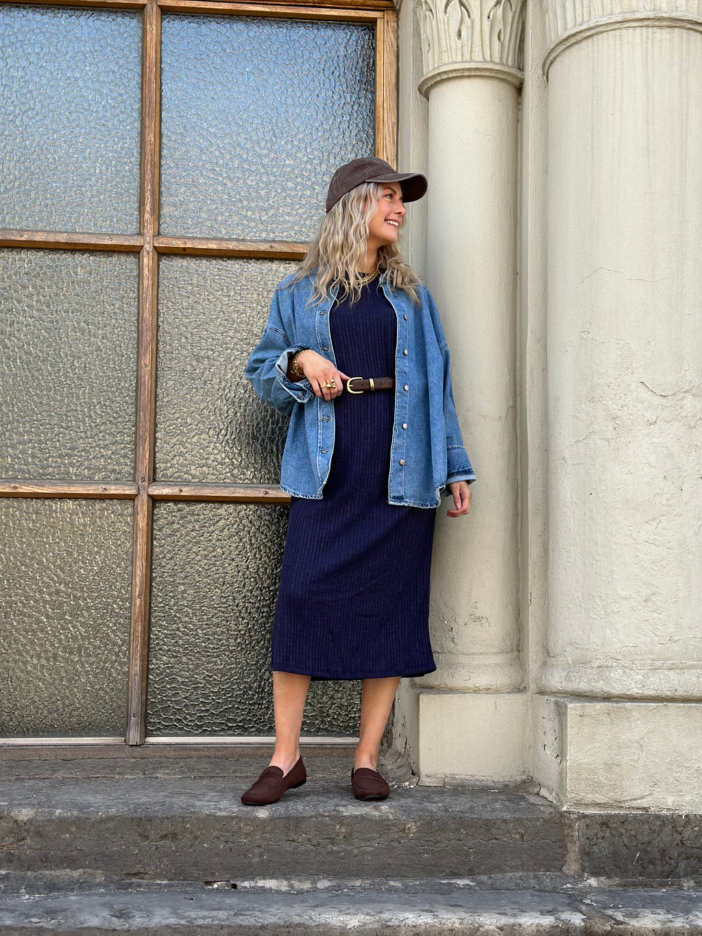 PIECES - LENA SS MIDI DRESS - MARIETIME BLUE