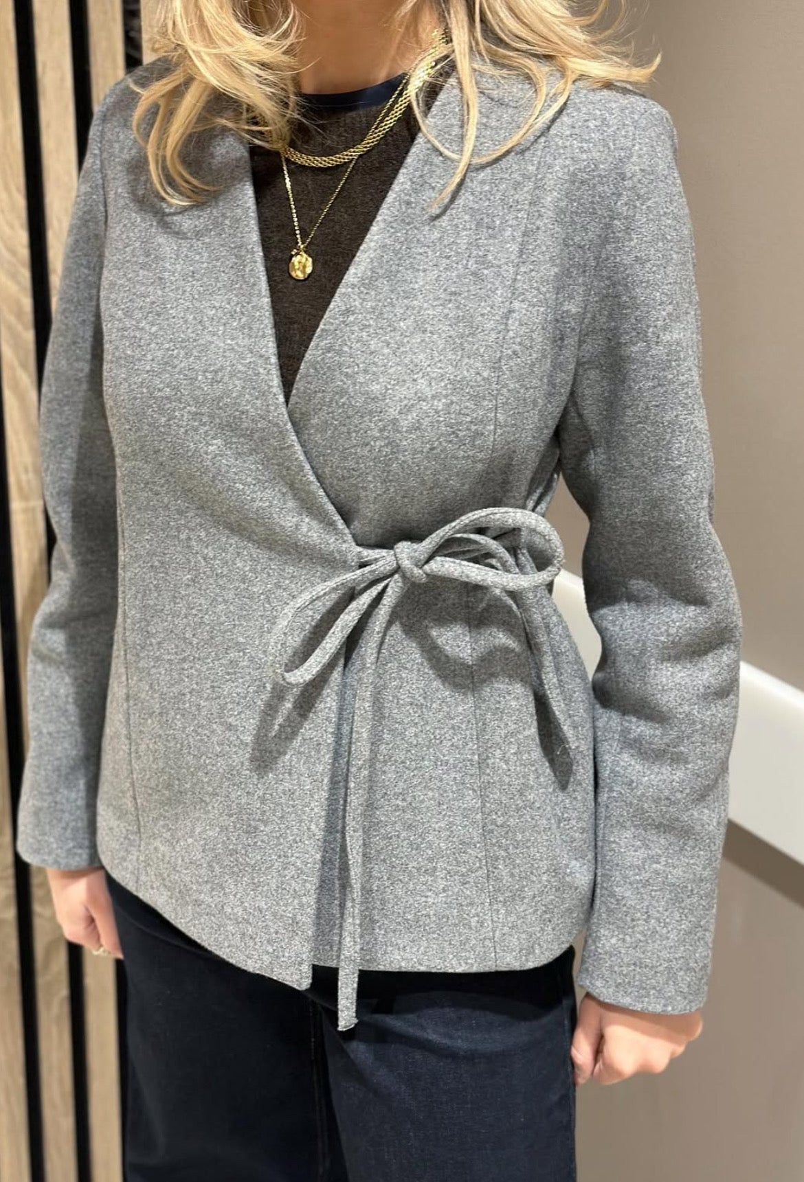 ONLY - LAUGUSTA BELTED WRAP COAT - MEDIUM GREY MELANGE