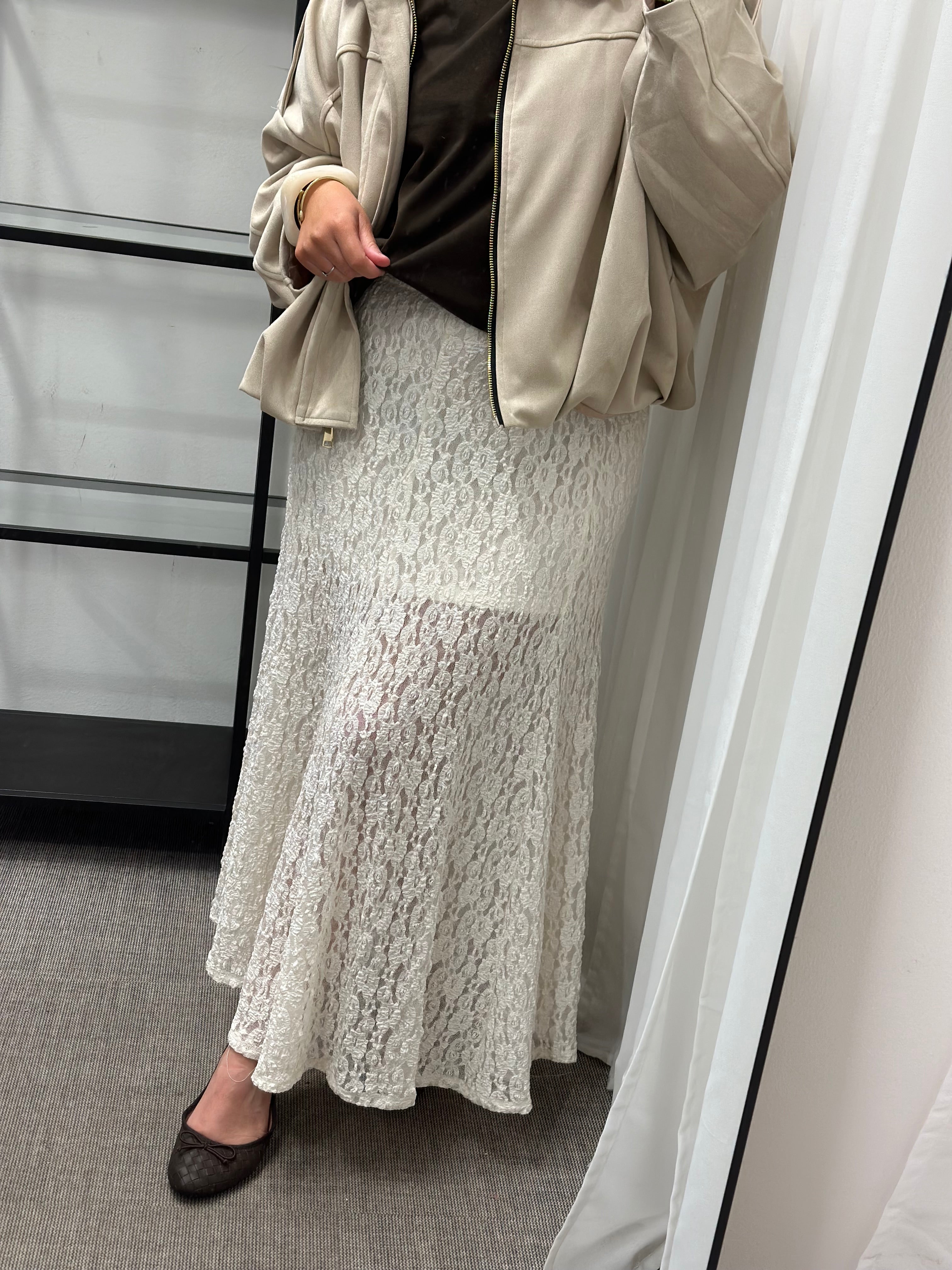 JDY - GALLAS LONG LACE SKIRT - PRISTINE