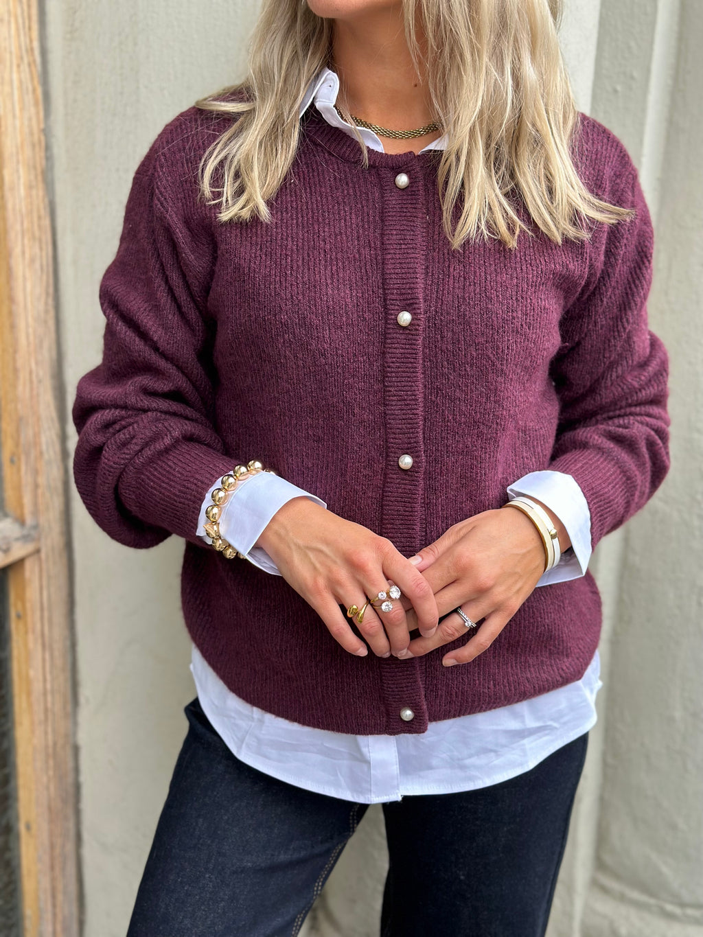 JDY - LUMI LIFE L/S BUTTON CARDIGAN - FIG MELANGE