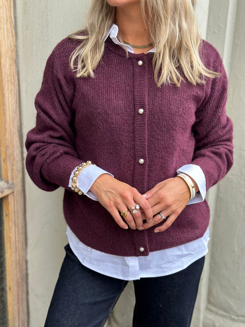JDY - LUMI LIFE L/S BUTTON CARDIGAN - FIG MELANGE