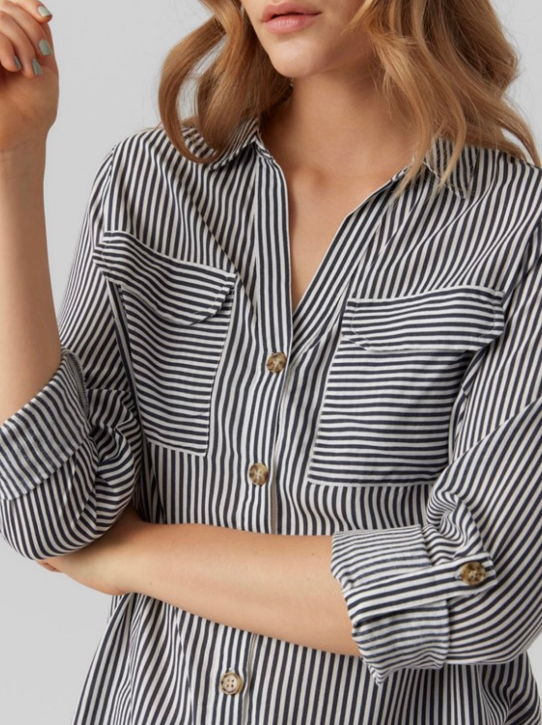 VERO MODA - BUMPY L/S SHIRT NEW - SNOW WHITE/INDIA INK