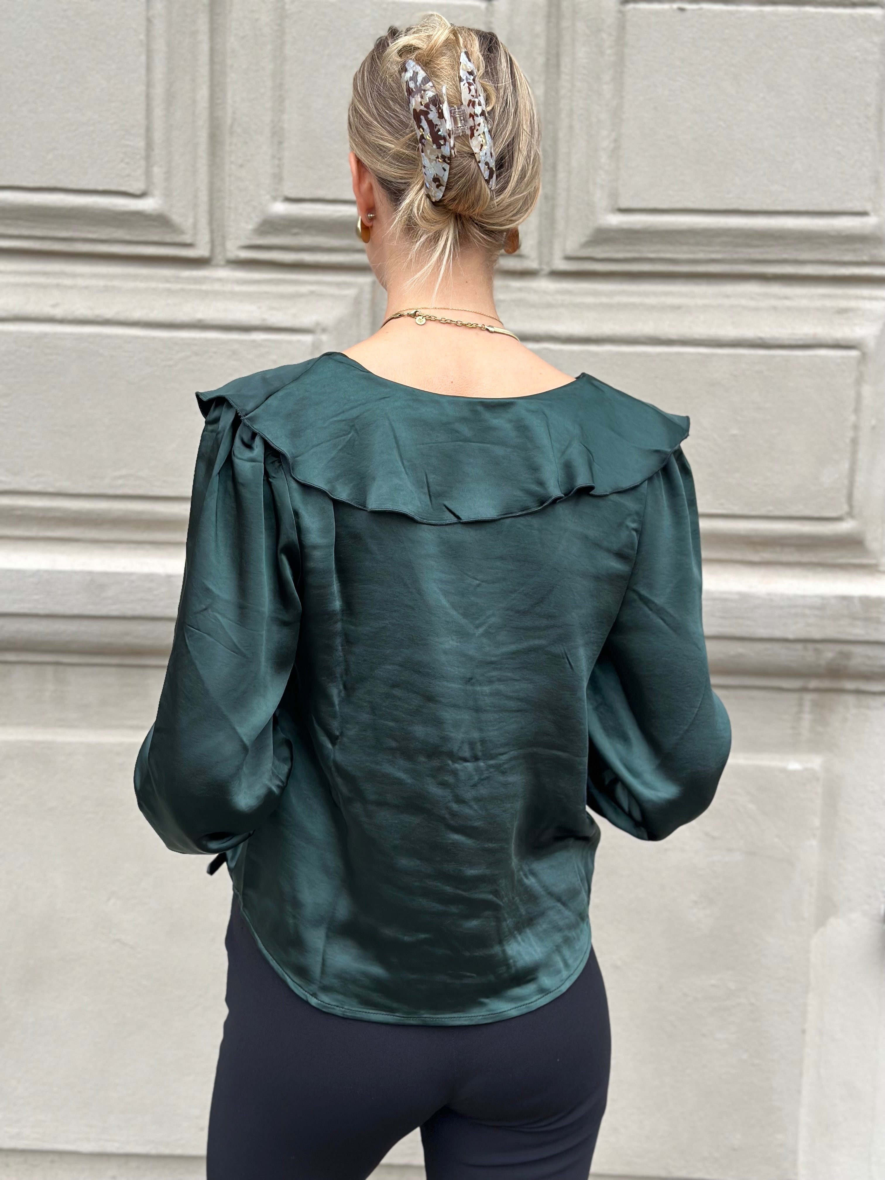 VEROMODA - BEA LS V-NECK FRILL BLOUSE - SCARAB