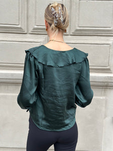 VEROMODA - BEA LS V-NECK FRILL BLOUSE - SCARAB