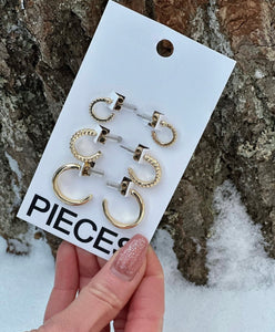 PIECES - FELLA 3-PACK EARRINGS - GOLD
