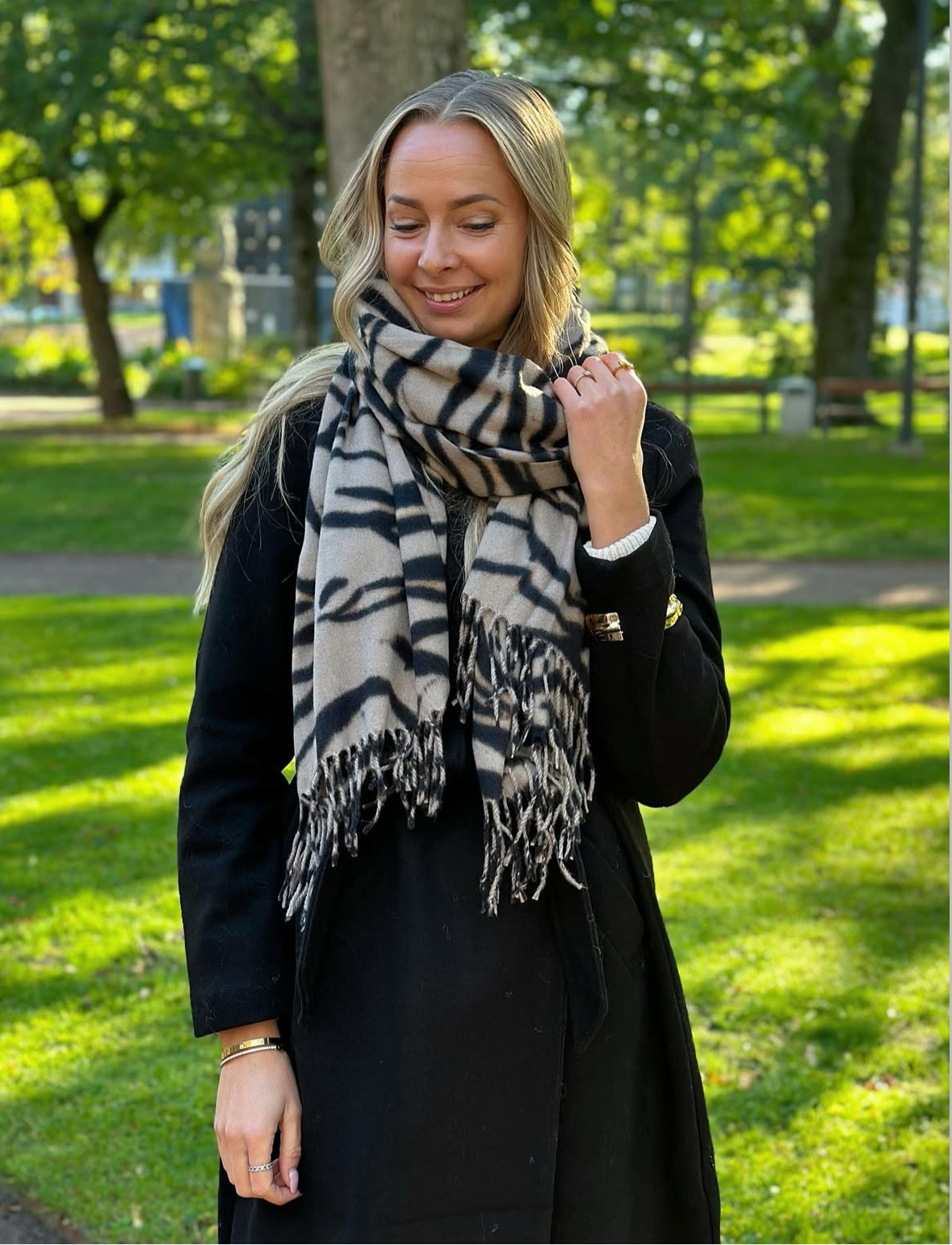 PIECES - LONG SCARF - GREIGE/TIGER