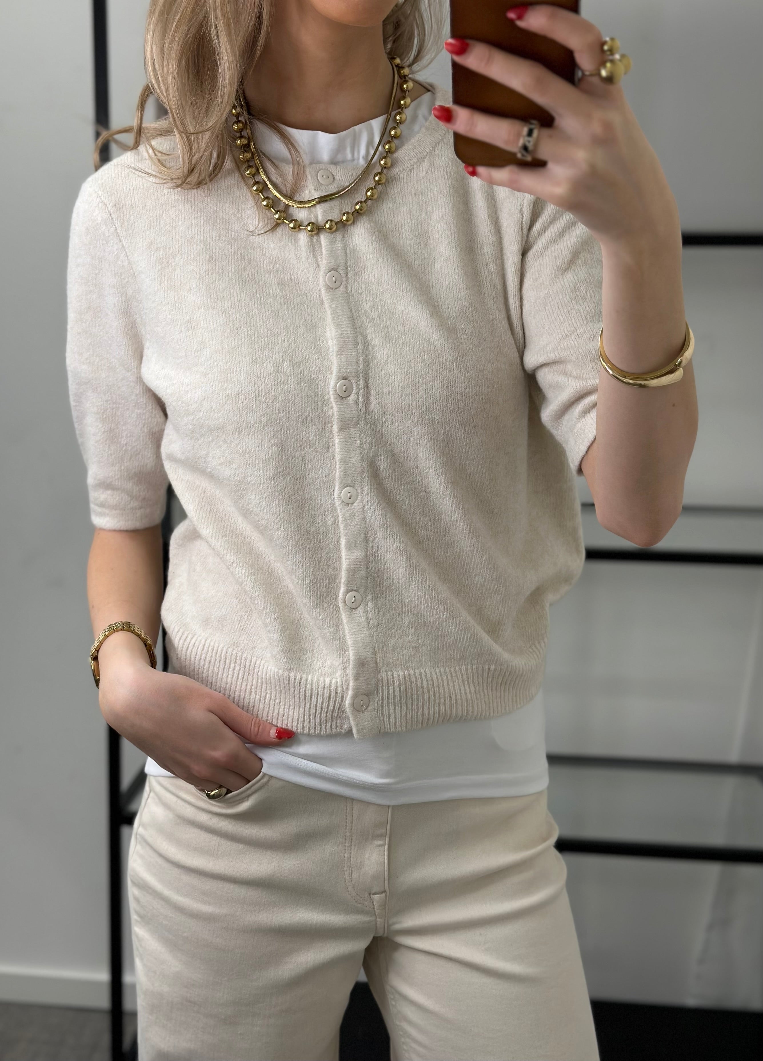 ONLY - DOFFY 2/4 O-NECK BUTTON CARDIGAN - BIRCH