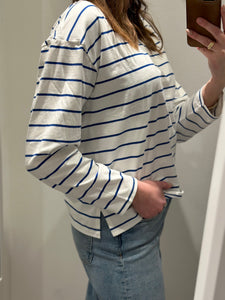ONLY - LAURA L/S BOXY STRIPE TOP JRS - CLOUD DANCER/SURF THE W