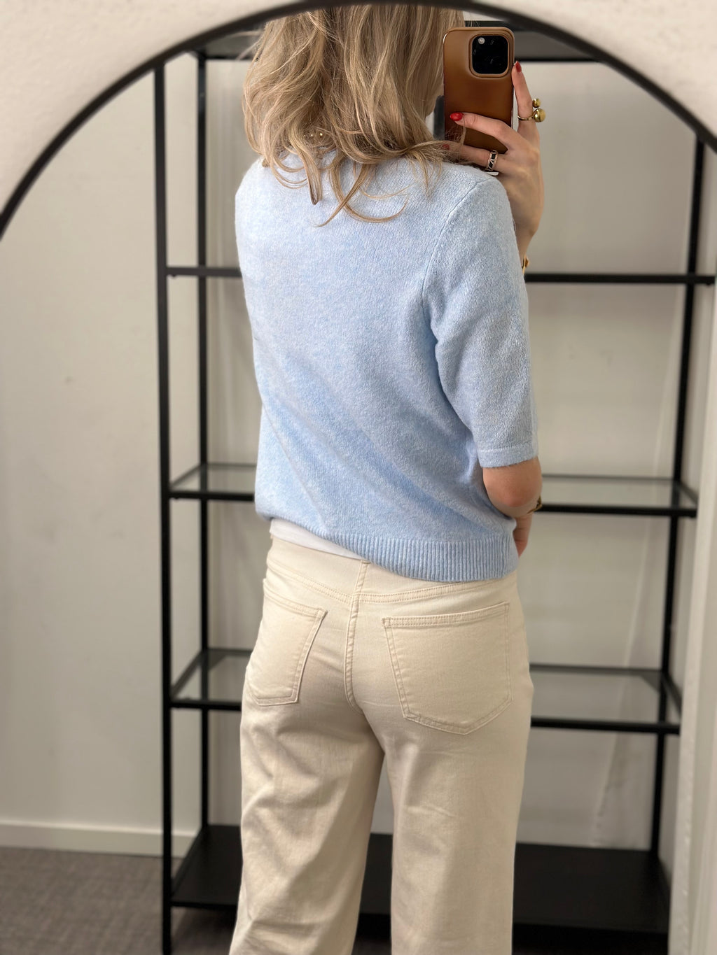 ONLY - DOFFY 2/4 O-NECK BUTTON CARDIGAN - CASHMERE BLUE