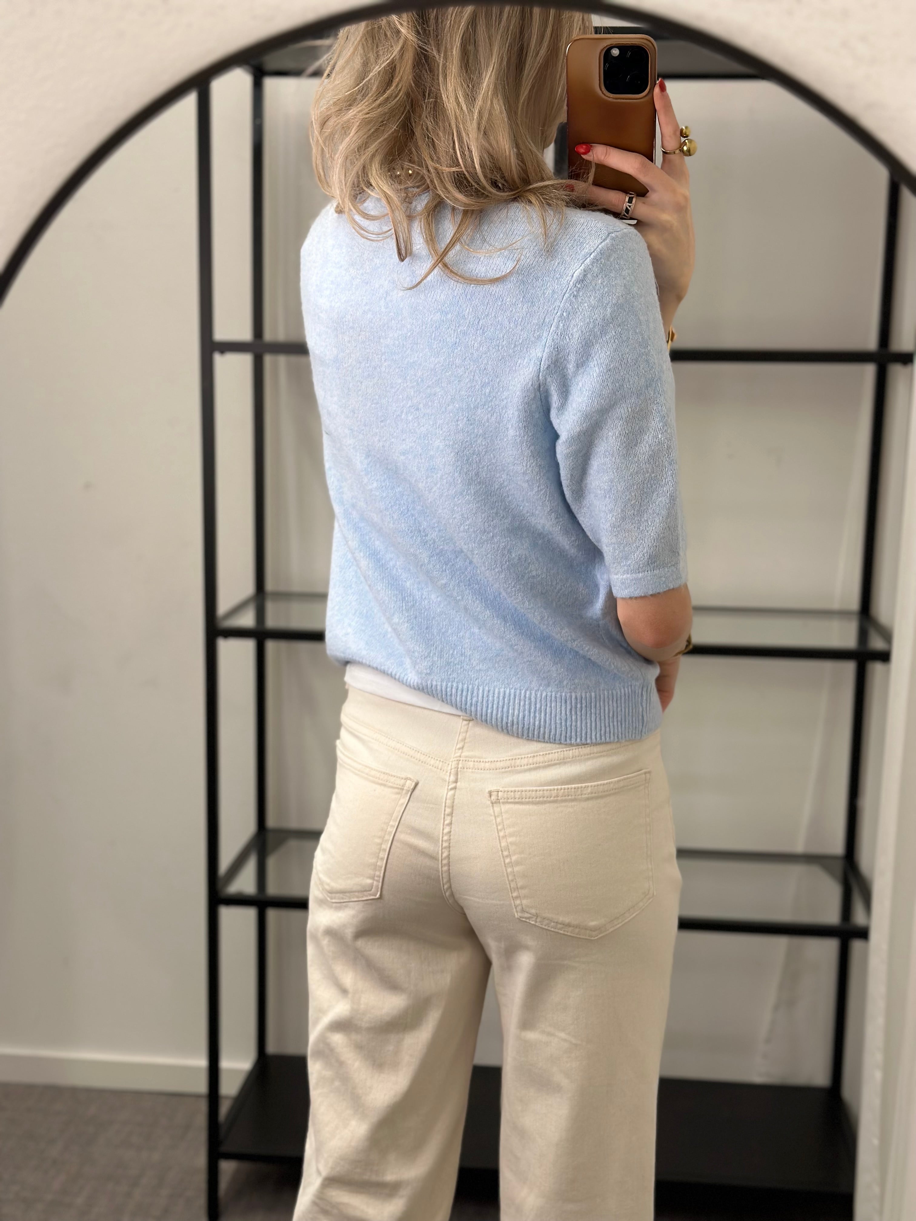 ONLY - DOFFY 2/4 O-NECK BUTTON CARDIGAN - CASHMERE BLUE