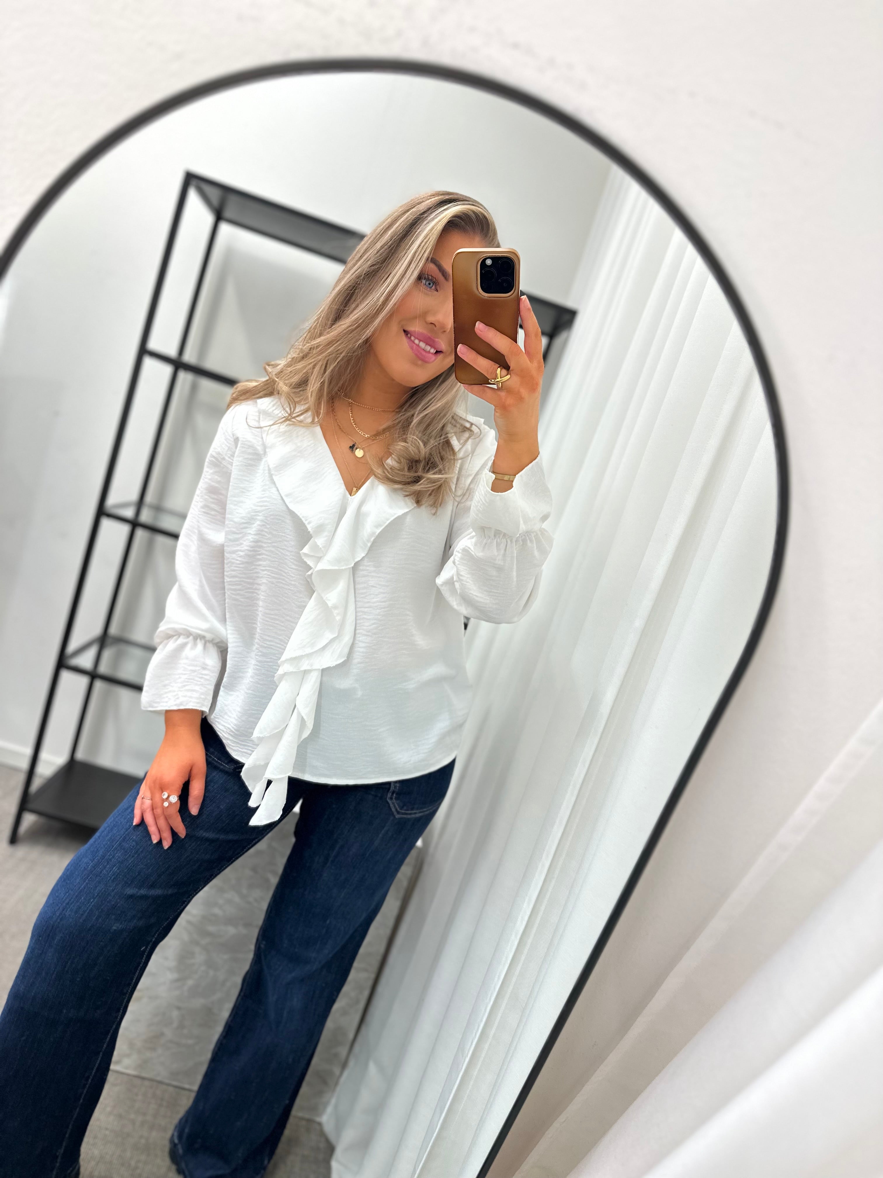 JÖRLEVIK - BLUS MED VOLANG - VIT