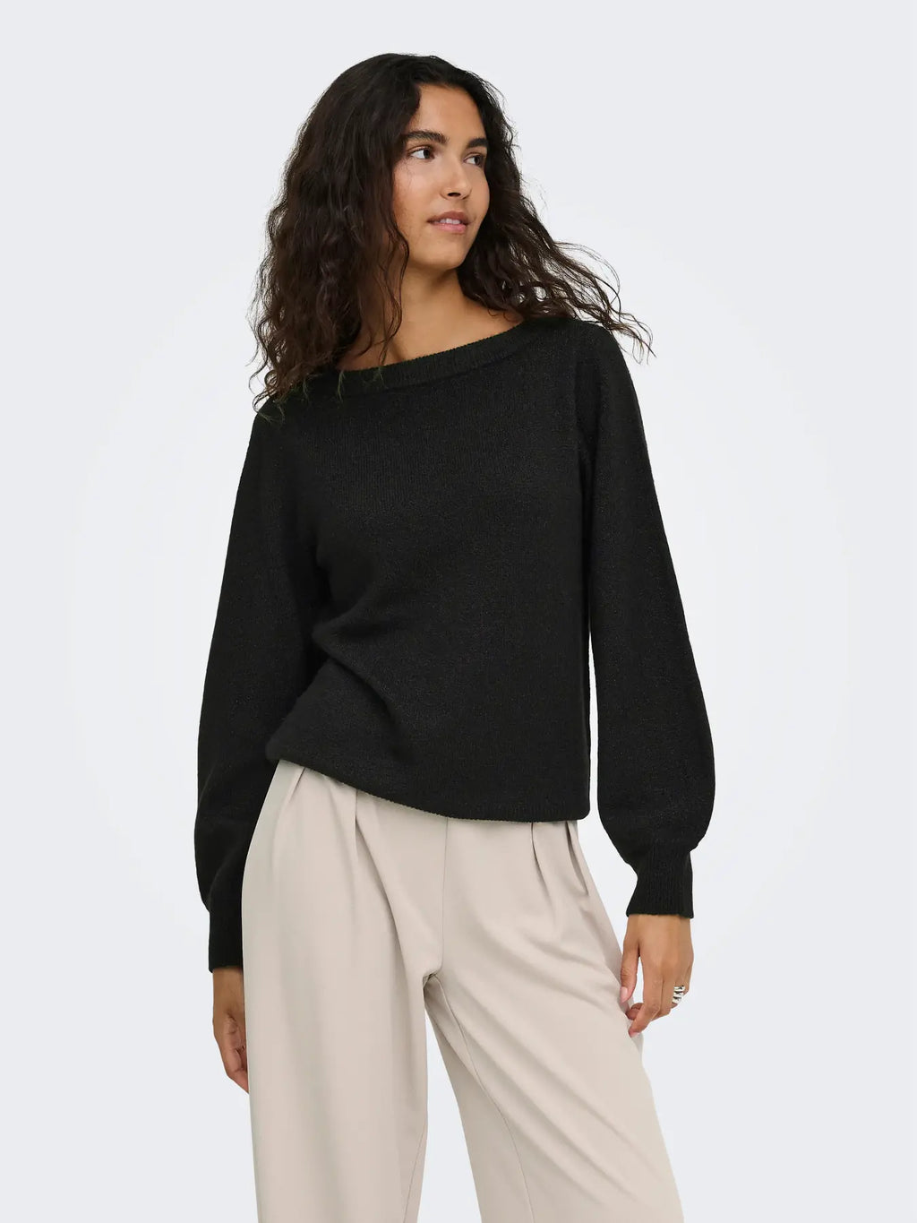 JDY - RUE GLITTER L/S BOAT PULLOVE - BLACK / GLITTER