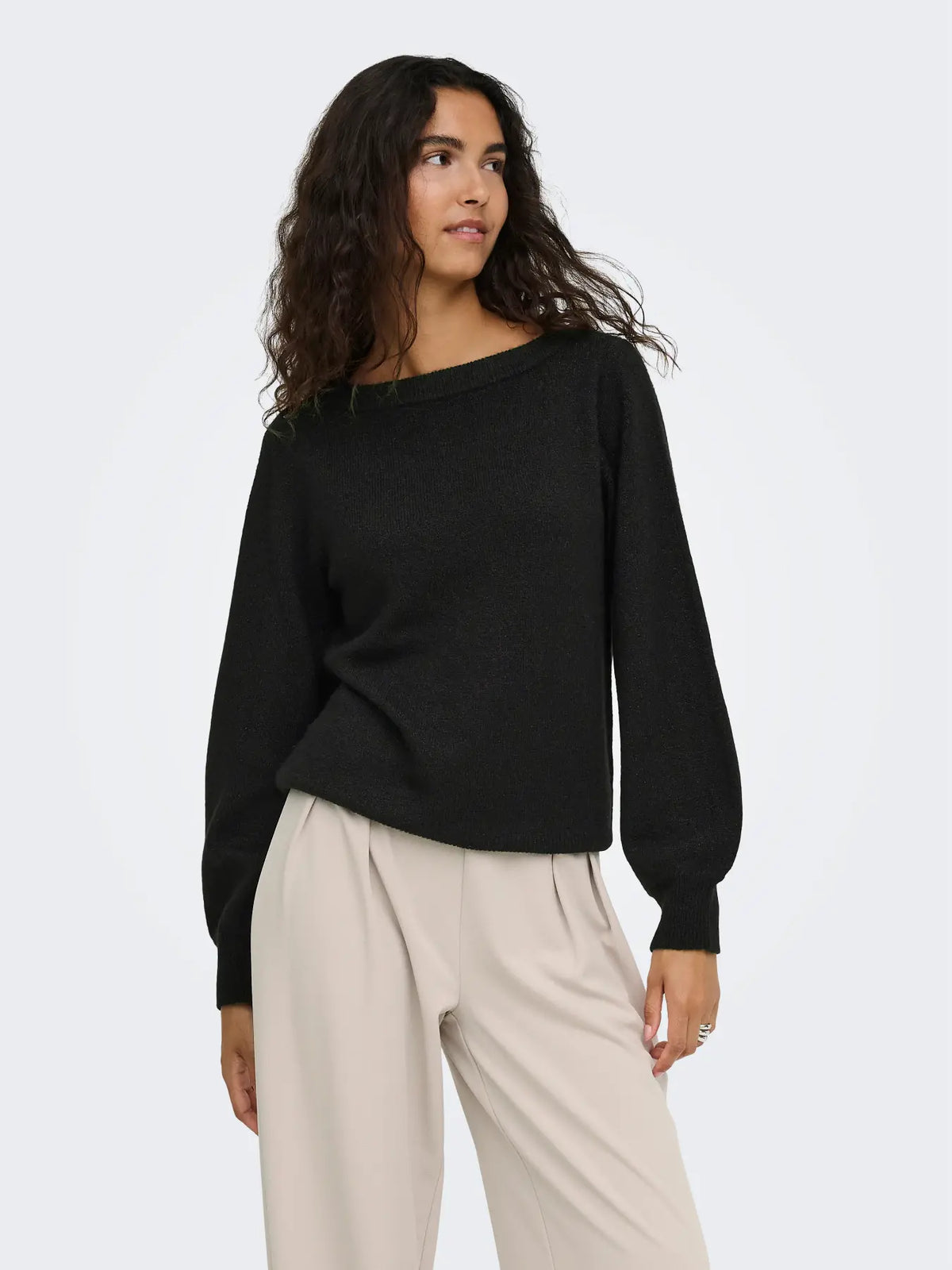 JDY - RUE GLITTER L/S BOAT PULLOVE - BLACK / GLITTER