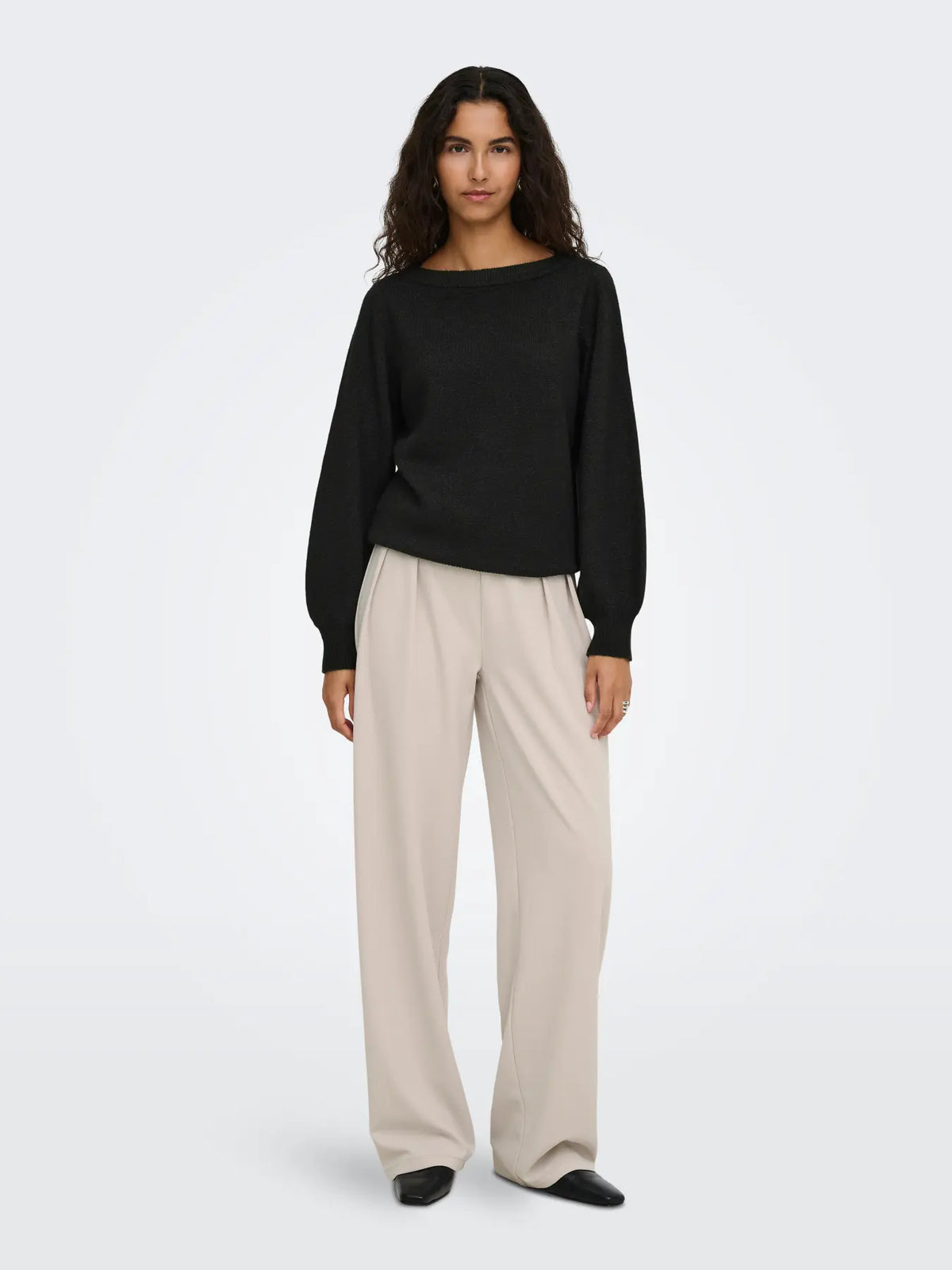 JDY - RUE GLITTER L/S BOAT PULLOVE - BLACK / GLITTER