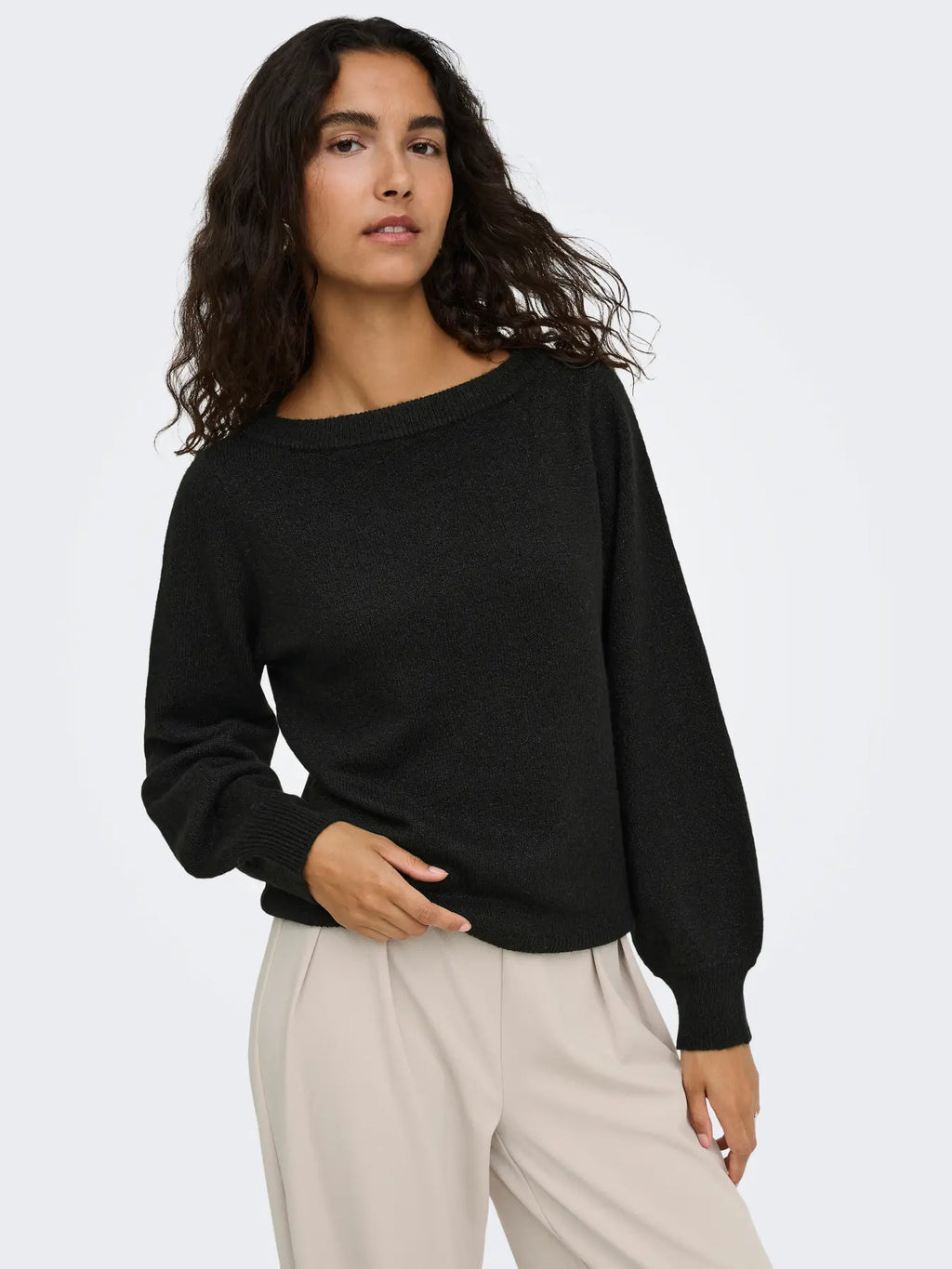 JDY - RUE GLITTER L/S BOAT PULLOVE - BLACK / GLITTER