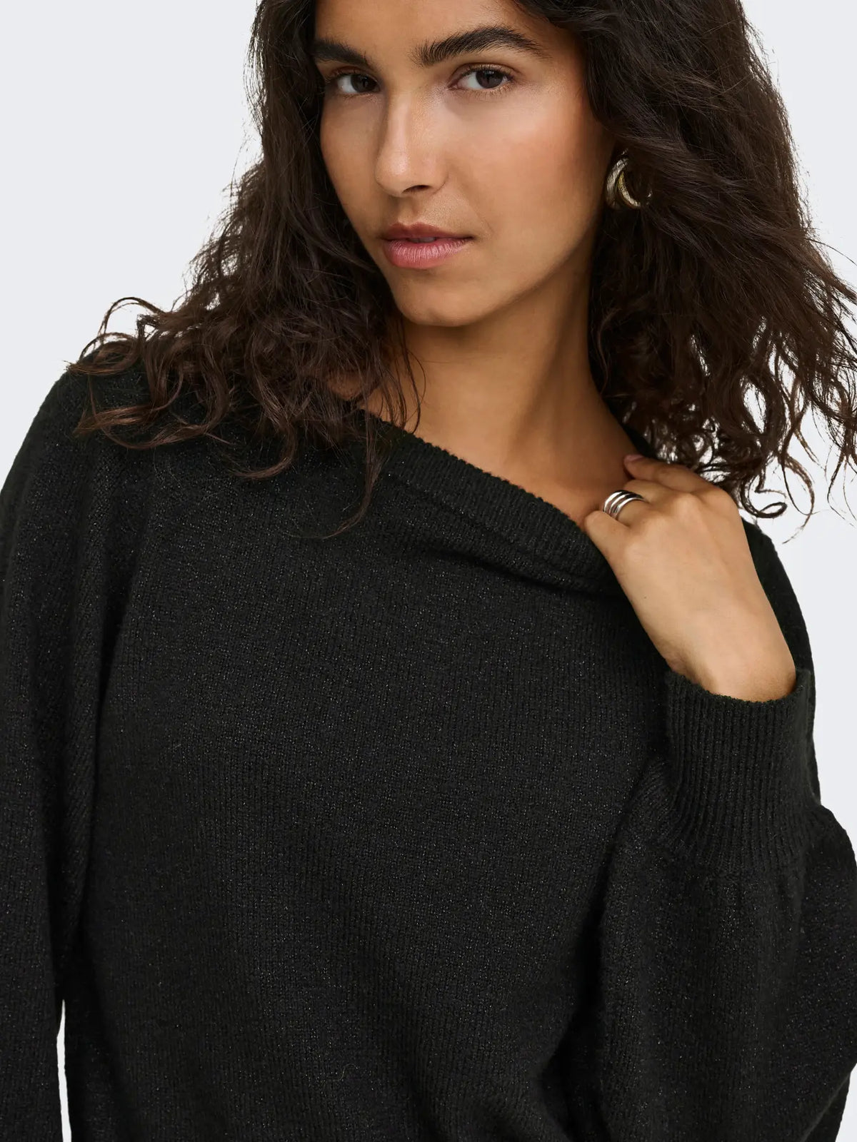 JDY - RUE GLITTER L/S BOAT PULLOVE - BLACK / GLITTER