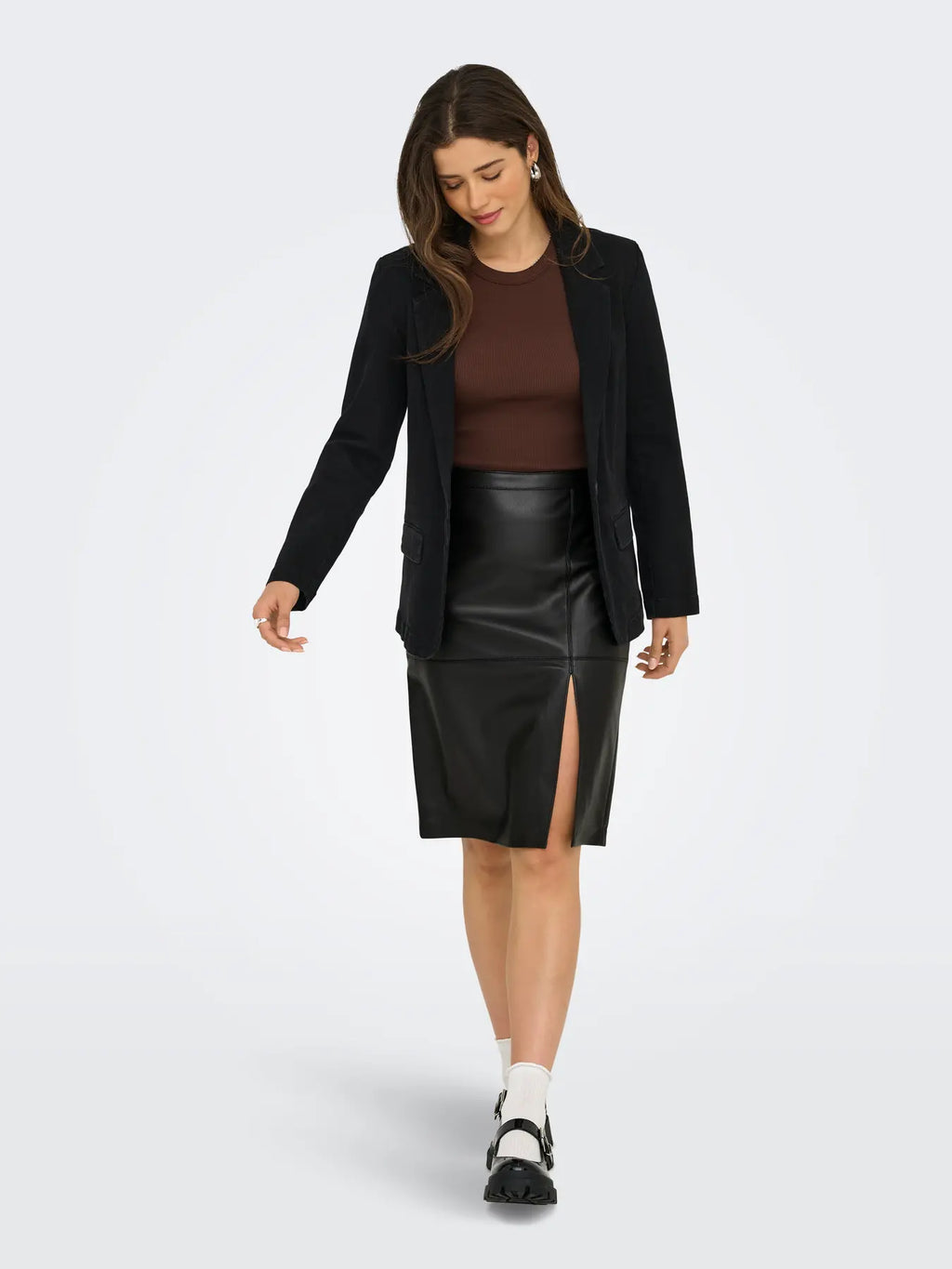 ONLY - OLINE FAUX LEATHER SKIRT - BLACK