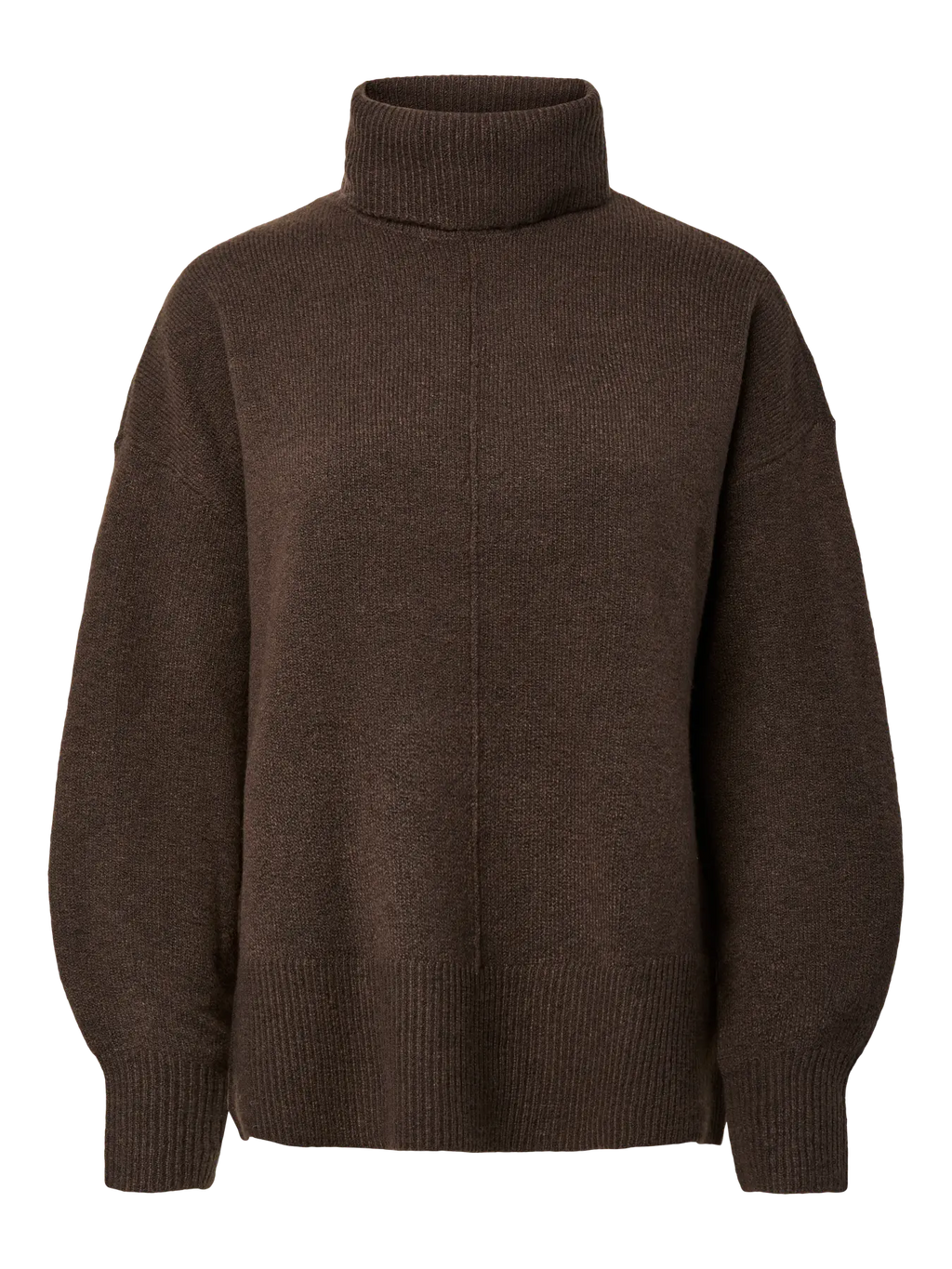 PIECES - MALOU LS ROLLNECK KNIT - HOT FUDGE/MELANGE