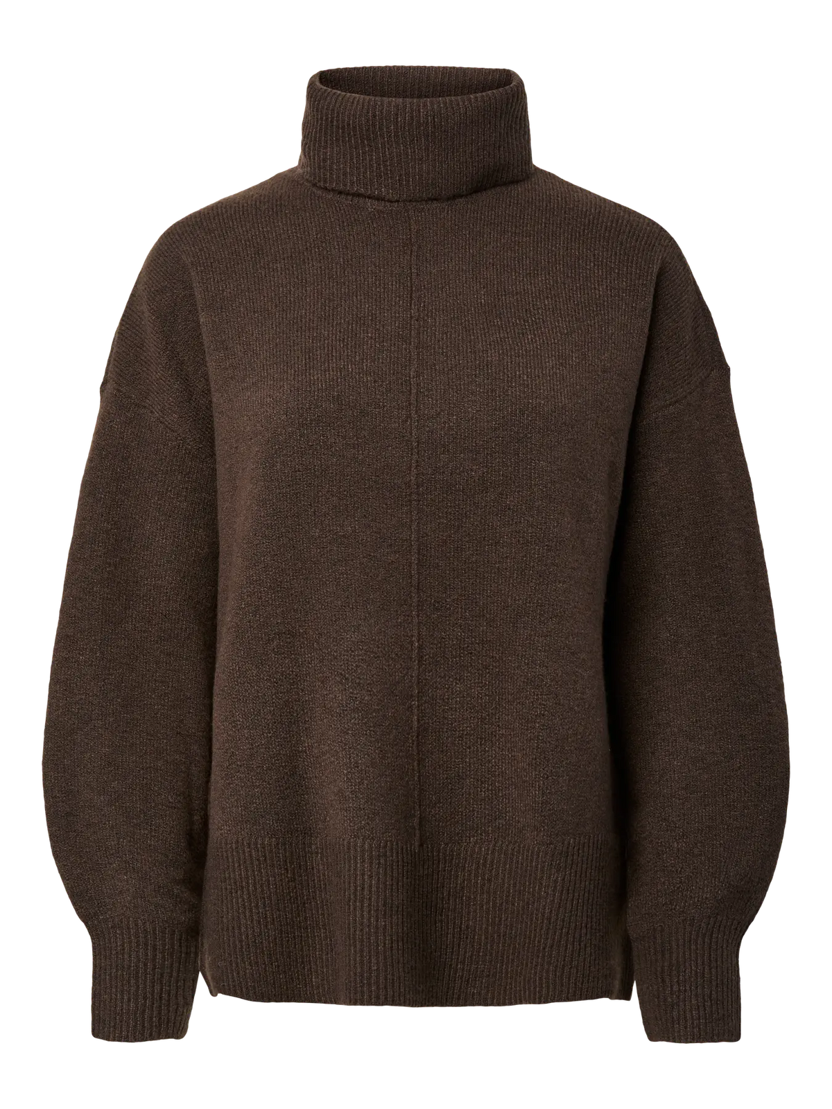 PIECES - MALOU LS ROLLNECK KNIT - HOT FUDGE/MELANGE