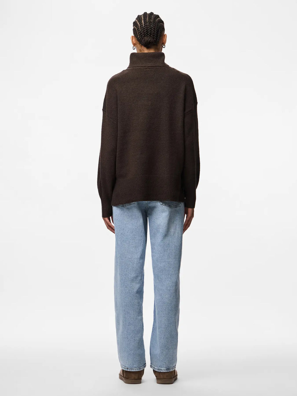 PIECES - MALOU LS ROLLNECK KNIT - HOT FUDGE/MELANGE