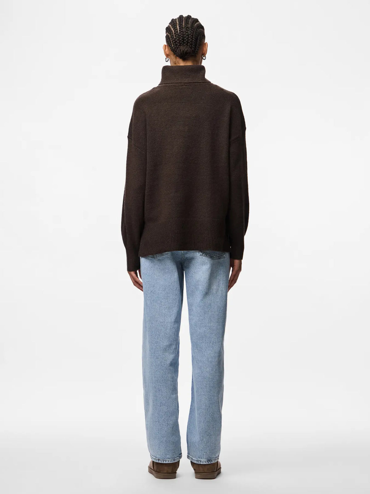 PIECES - MALOU LS ROLLNECK KNIT - HOT FUDGE/MELANGE