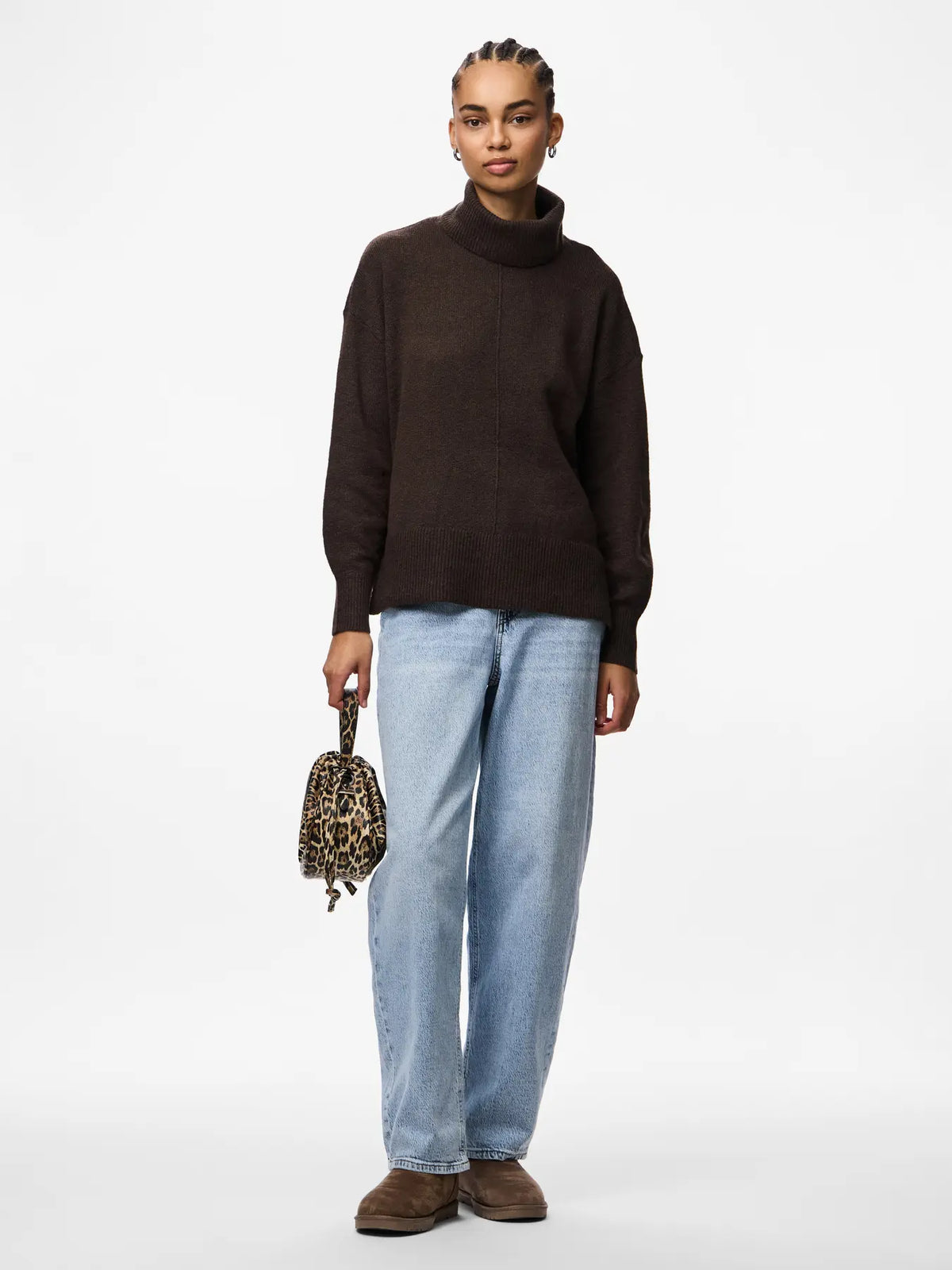PIECES - MALOU LS ROLLNECK KNIT - HOT FUDGE/MELANGE